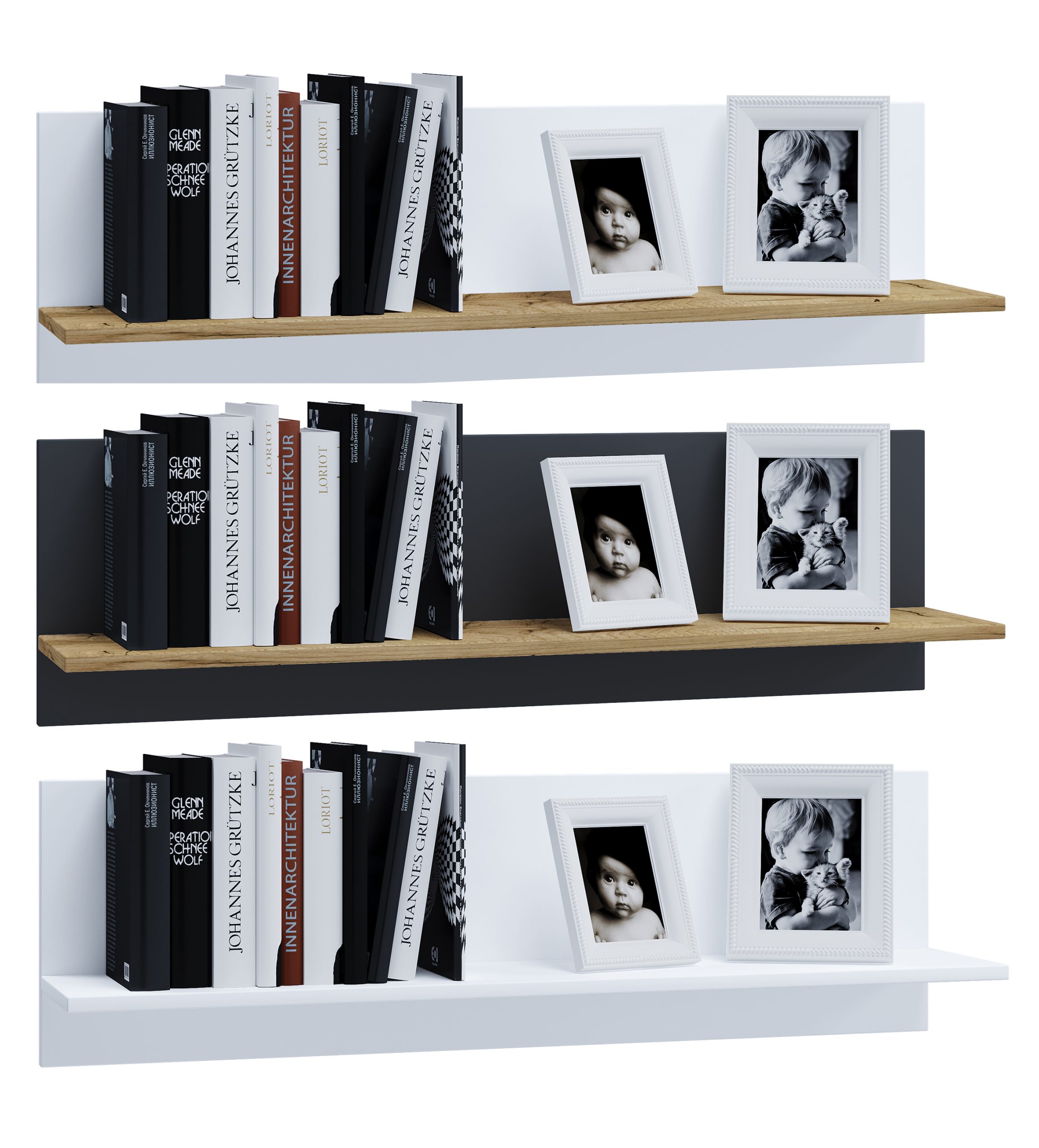 VCM Holzregal hängend   platzsparendes Regal   Maße: H. 30 x B. 102 x T. 20 cm   Elegantes Regal hängend   Aufbewahrungsregal   Bücherregal   Wandboard - Usilo