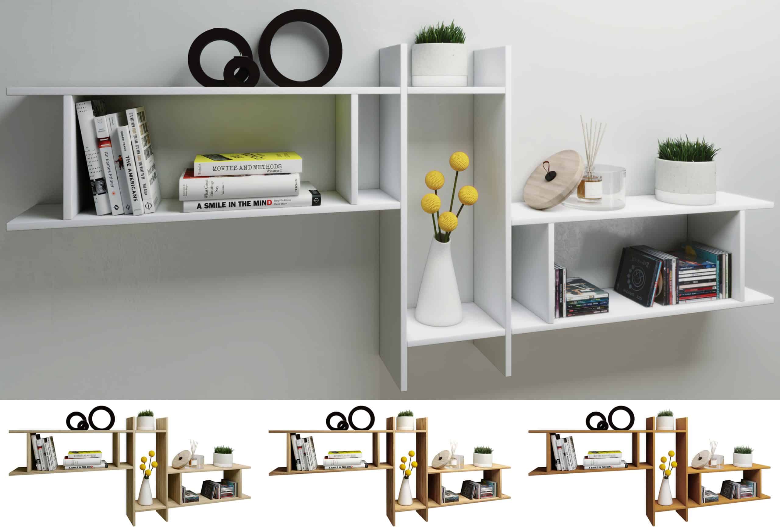 VCM Holzregal hängend   platzsparendes Regal   Maße: H. 80 x B. 188 x T. 20 cm   Elegantes Regal hängend   Aufbewahrungsregal   Bücherregal   Wandboard - Sirola Maxi