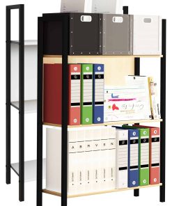 VCM Holzregal mit Metallrahmen stehend   platzsparendes Büroregal   Maße ca. H. 100 x B. 56 x T. 24 cm   Elegantes Regal   Standregal – Flakos 3