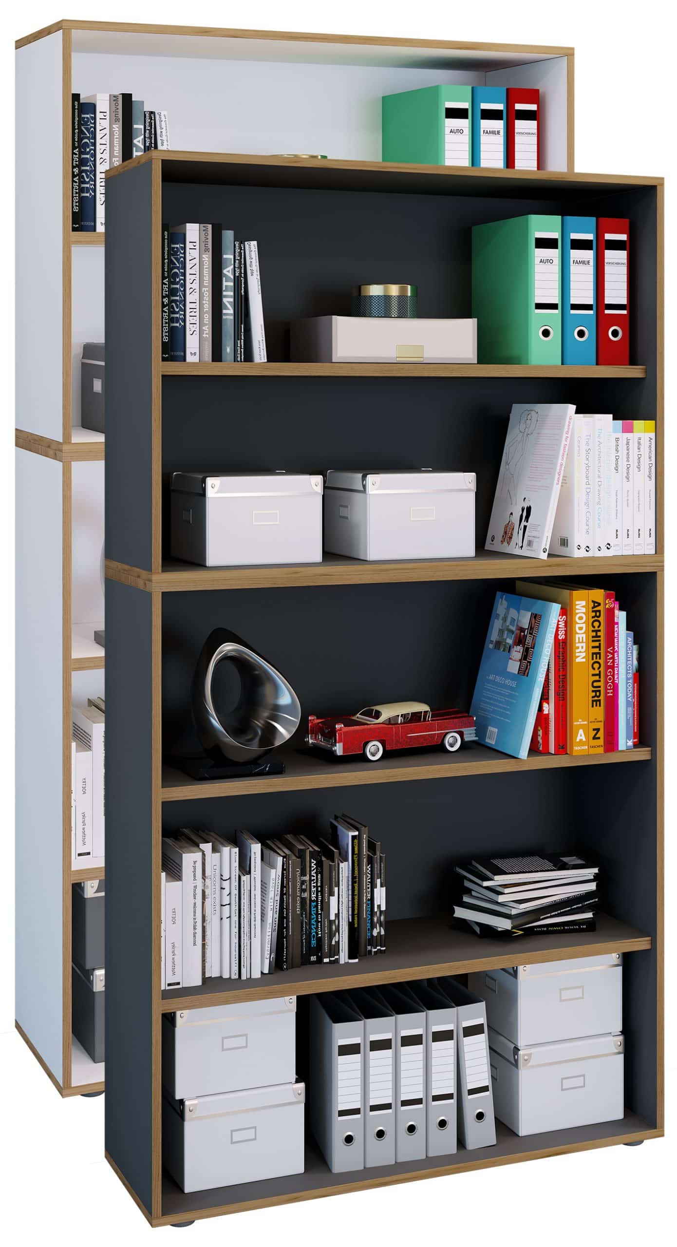 VCM Holzregal stehend   platzsparender Aktenschrank   Maße ca. B. 100 x H. 183 x T. 33 cm   Elegantes Regal   Büroregal – Salia 5fach B. 100 cm