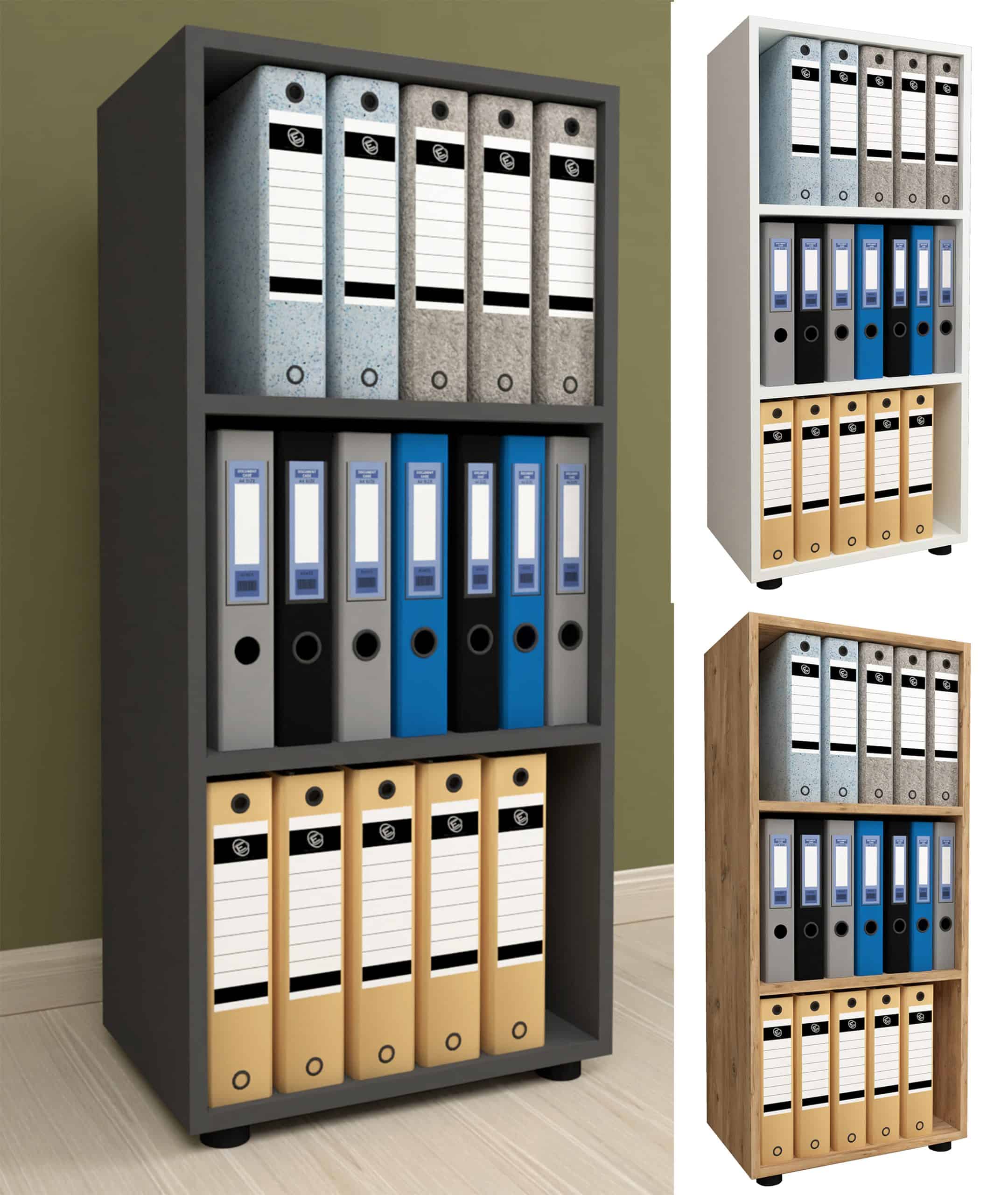 VCM Holzregal stehend   platzsparender Aktenschrank   Maße ca. H. 108 x B. 49 x T. 32 cm   Elegantes Regal   Büroregal – Ulas 3f