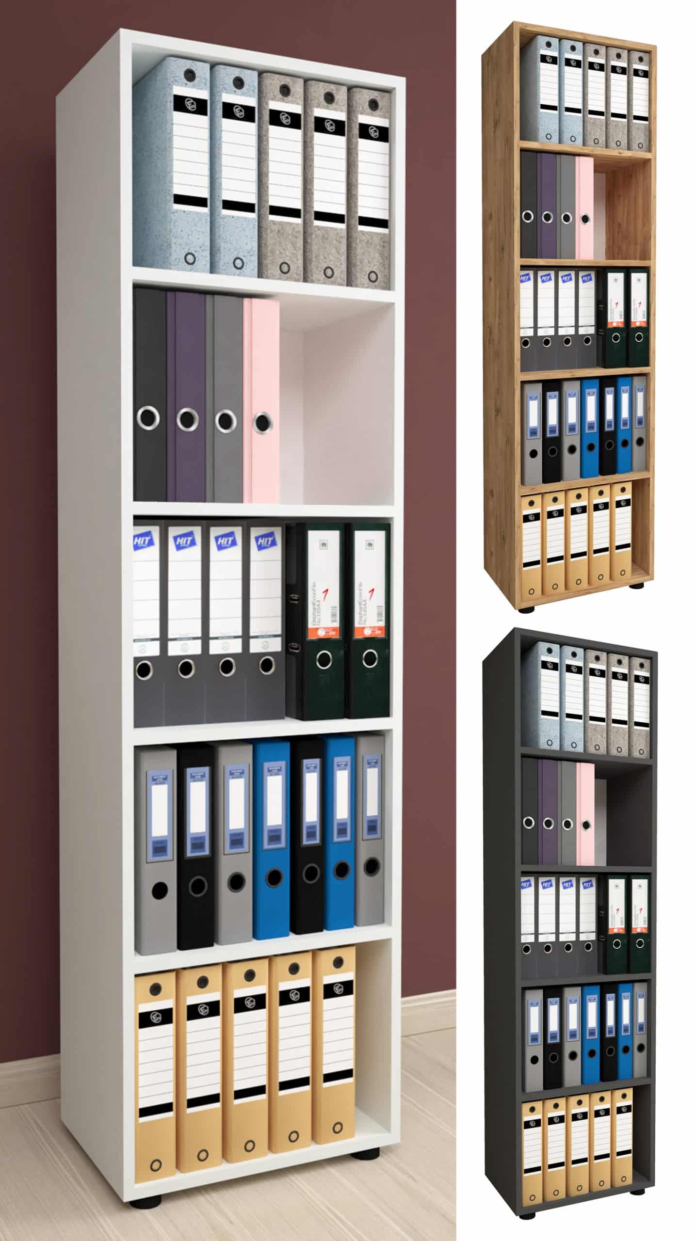 VCM Holzregal stehend   platzsparender Aktenschrank   Maße ca. H. 178 x B. 49 x T. 32 cm   Elegantes Regal   Büroregal – Ulas 5f