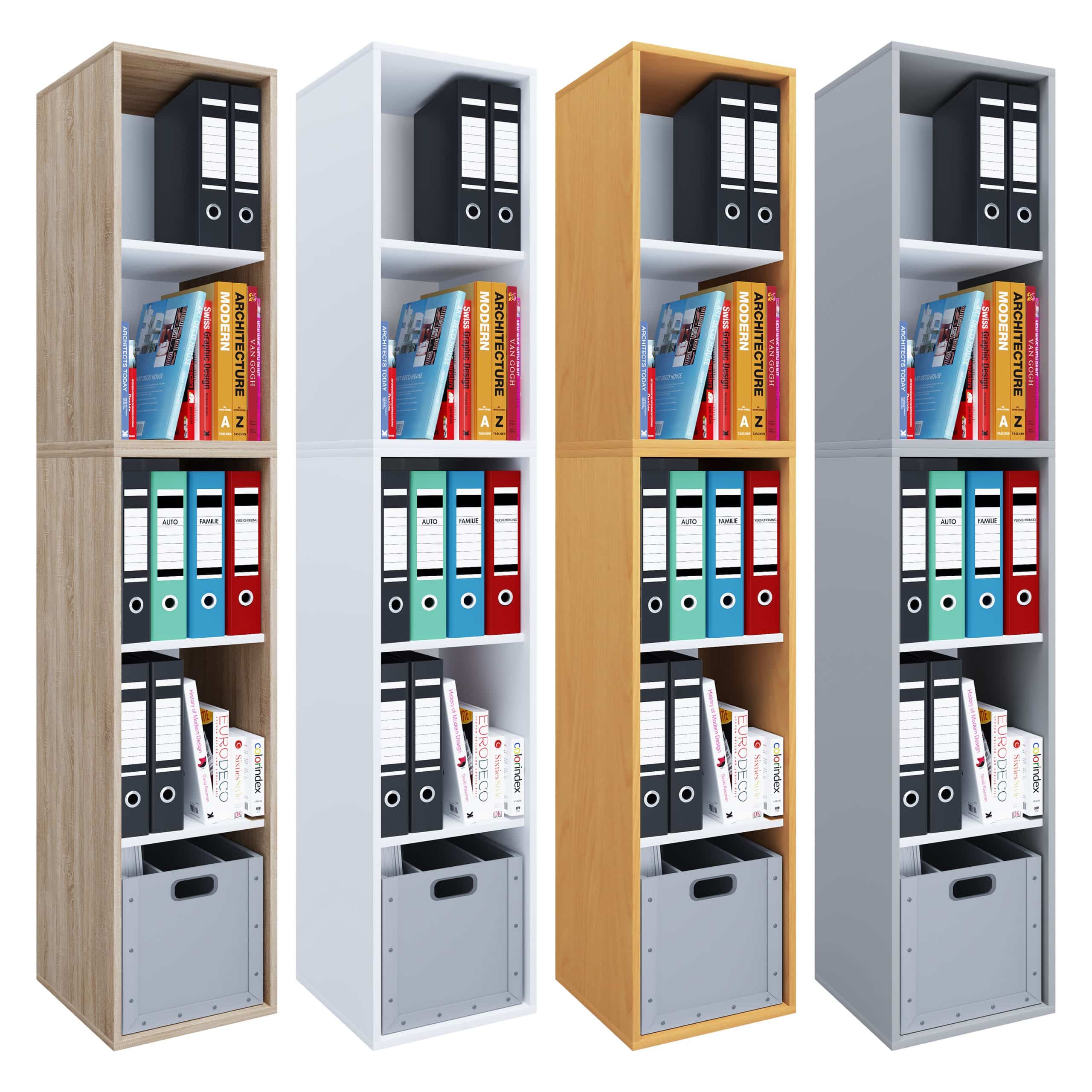 VCM Holzregal stehend   platzsparender Aktenschrank   Maße ca. H. 184 x B. 35 x T. 37 cm   Elegantes Regal   Büroregal – Lona I 5f
