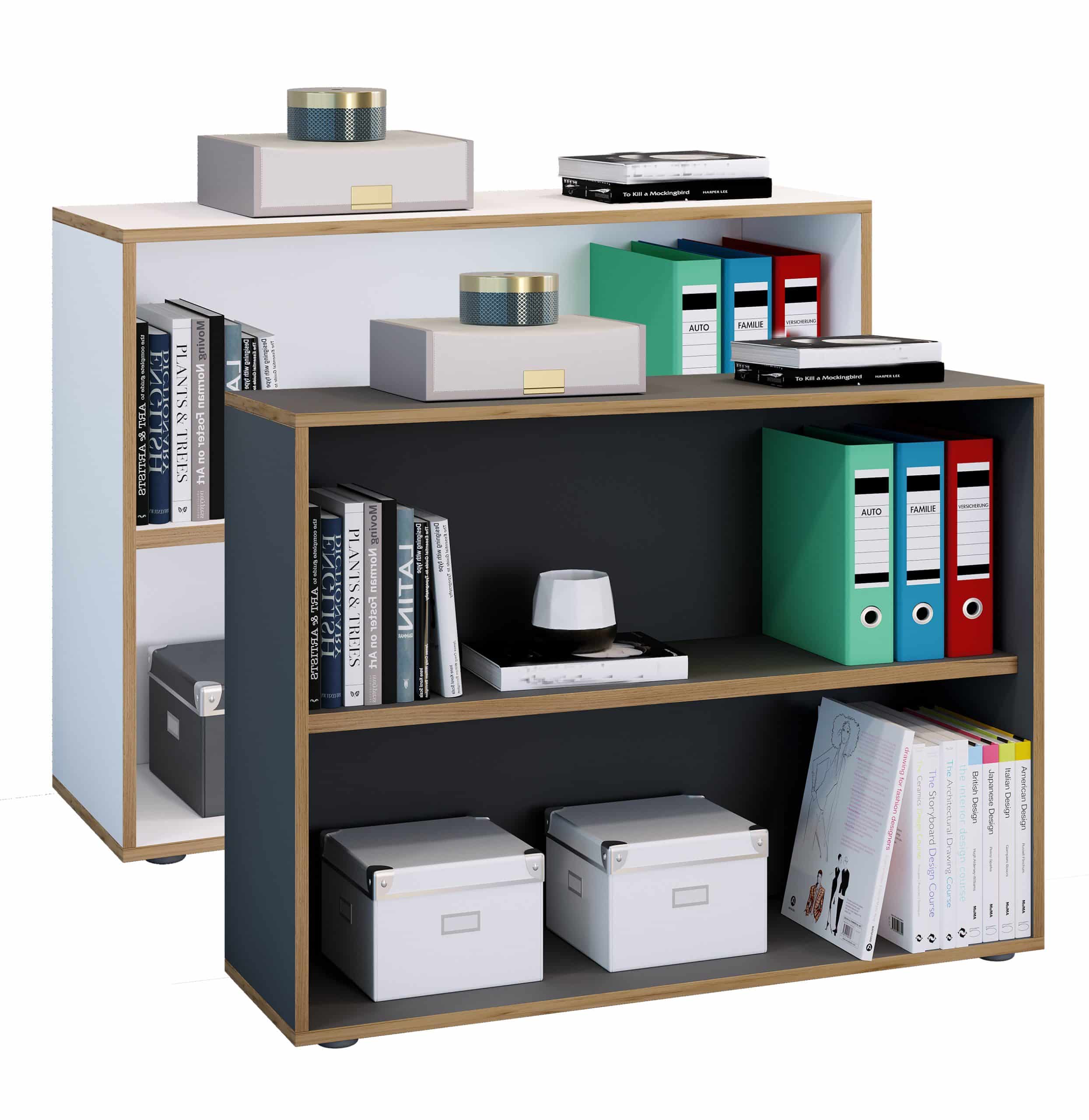 VCM Holzregal stehend   platzsparender Aktenschrank   Maße ca. H. 74 x B. 100 x T. 33 cm   Elegantes Regal   Büroregal – Salia 2fach B. 100 cm