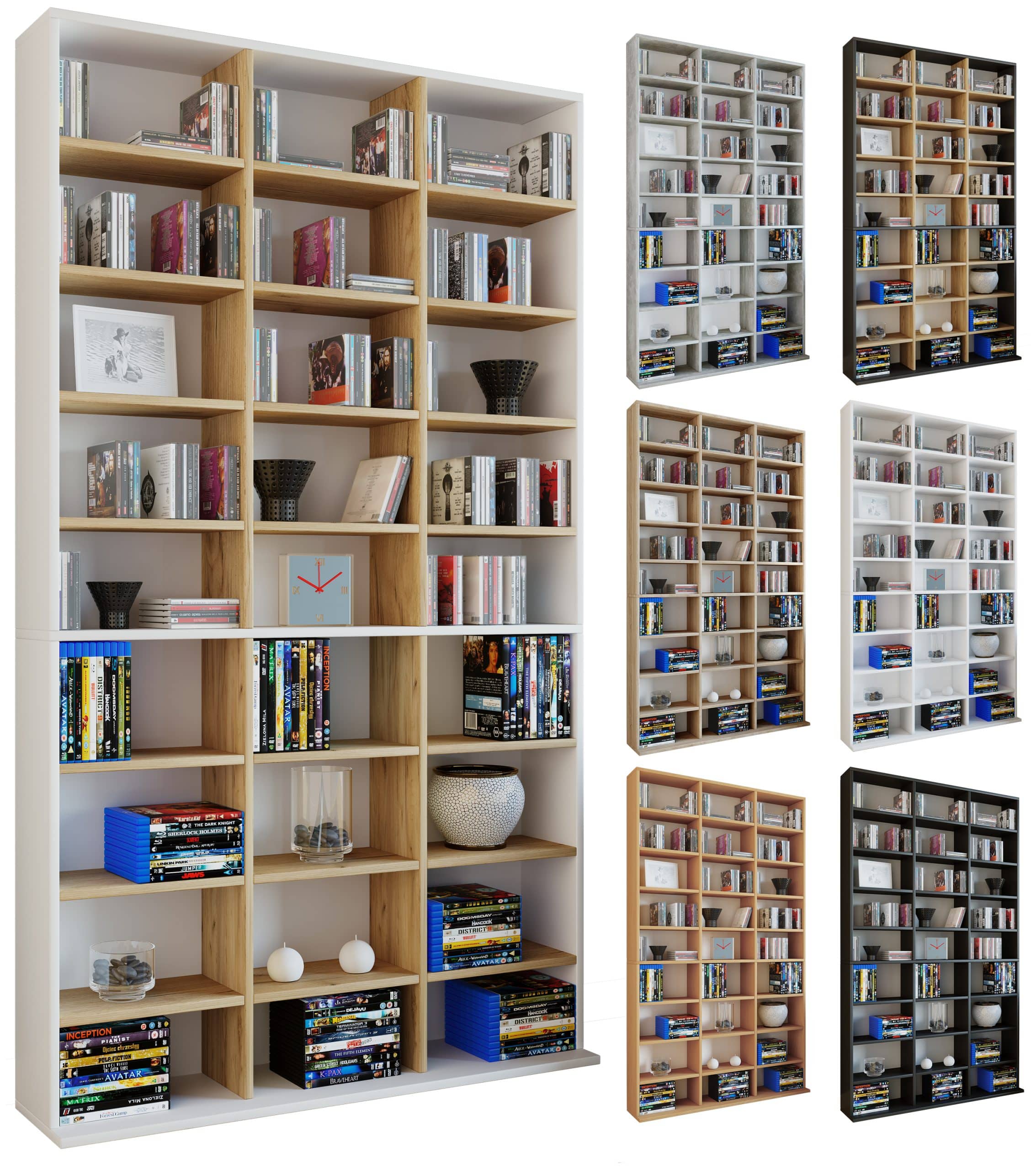 VCM Holzregal stehend   platzsparender CD-Schrank für 1080 CDs oder 504 DVDs   Maße:  H. 181 x B. 102 x T. 23 cm   Elegantes DVD Regal stehend   Blu-Ray Regal   CD Regal  Megosa XL