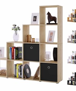 VCM Holzregal stehend   platzsparendes Regal   Maße:  H. 139 x B. 143 x T. 29 cm   Elegantes Regal stehend   Aufbewahrungsregal   Bücherregal    Treppenregal - Napoli