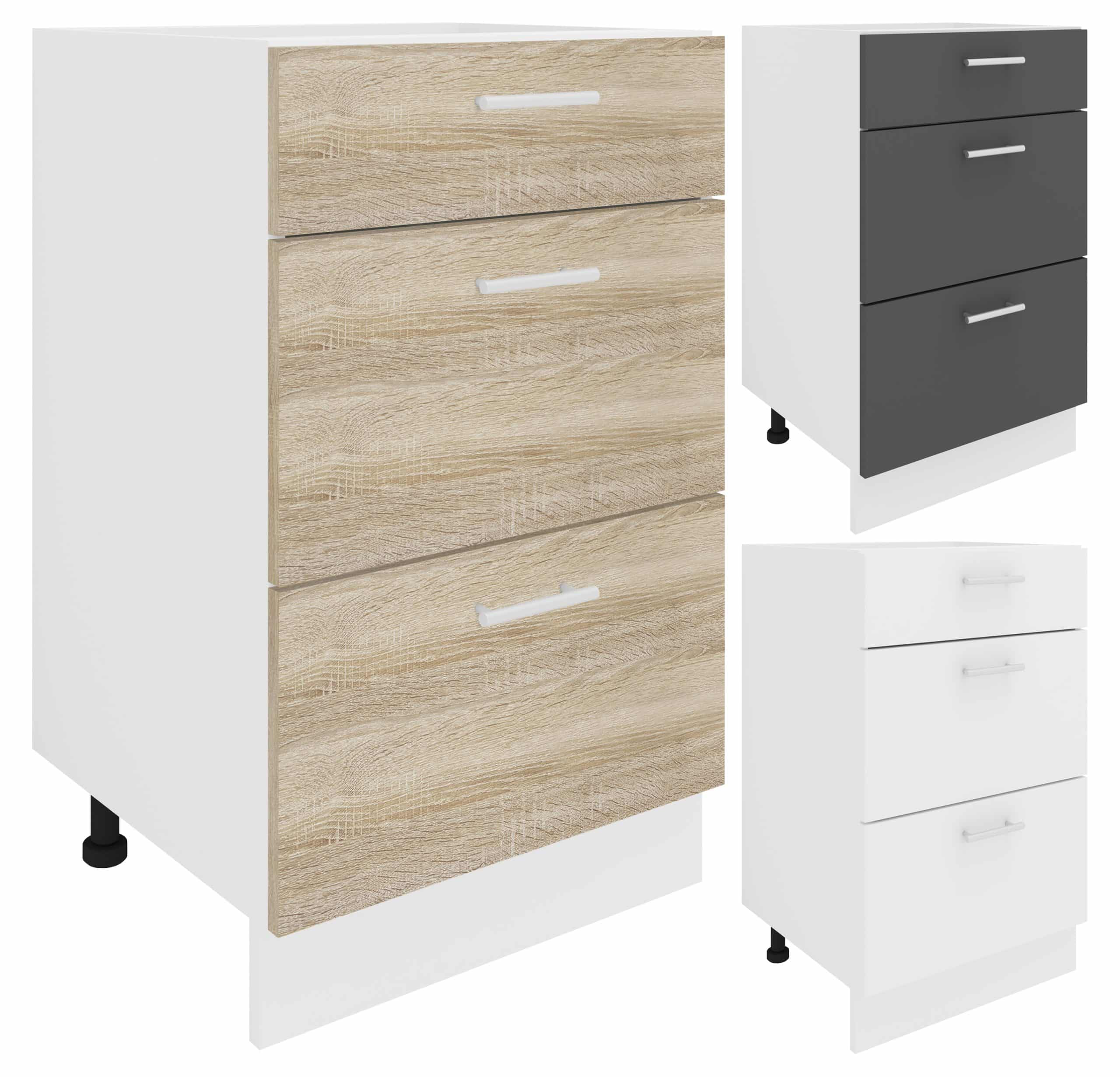 VCM Küchenschrank   Maße ca. H. 82 x B. 50 x. T. 46 cm   Unterschrank mit drei Schubladen   Küchenmöbel - Esilo