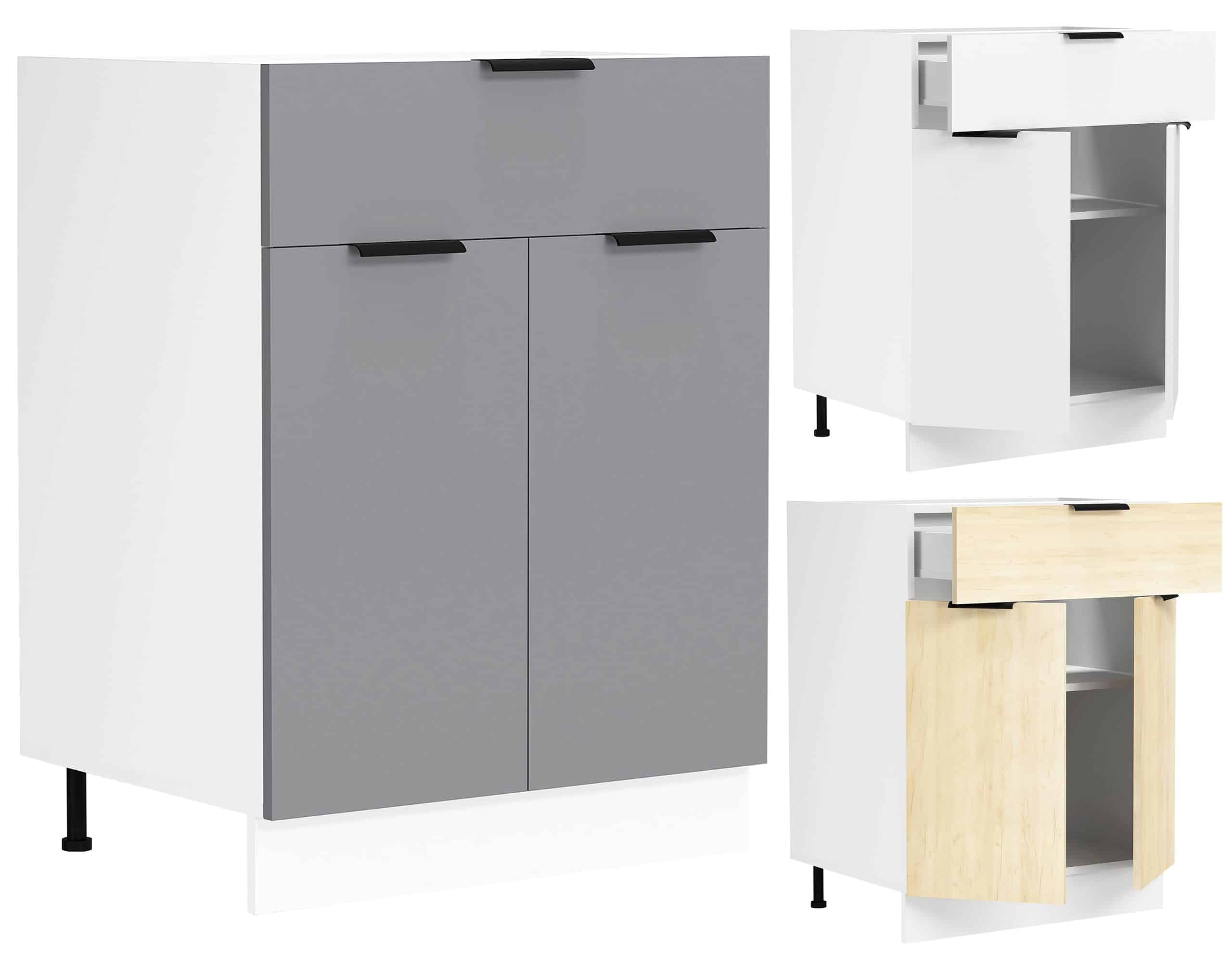 VCM Küchenschrank   Maße ca. H. 82 x B. 60 x. T. 46 cm   Unterschrank mit zwei Drehtüren und einer Schublade   Küchenmöbel - Fasola