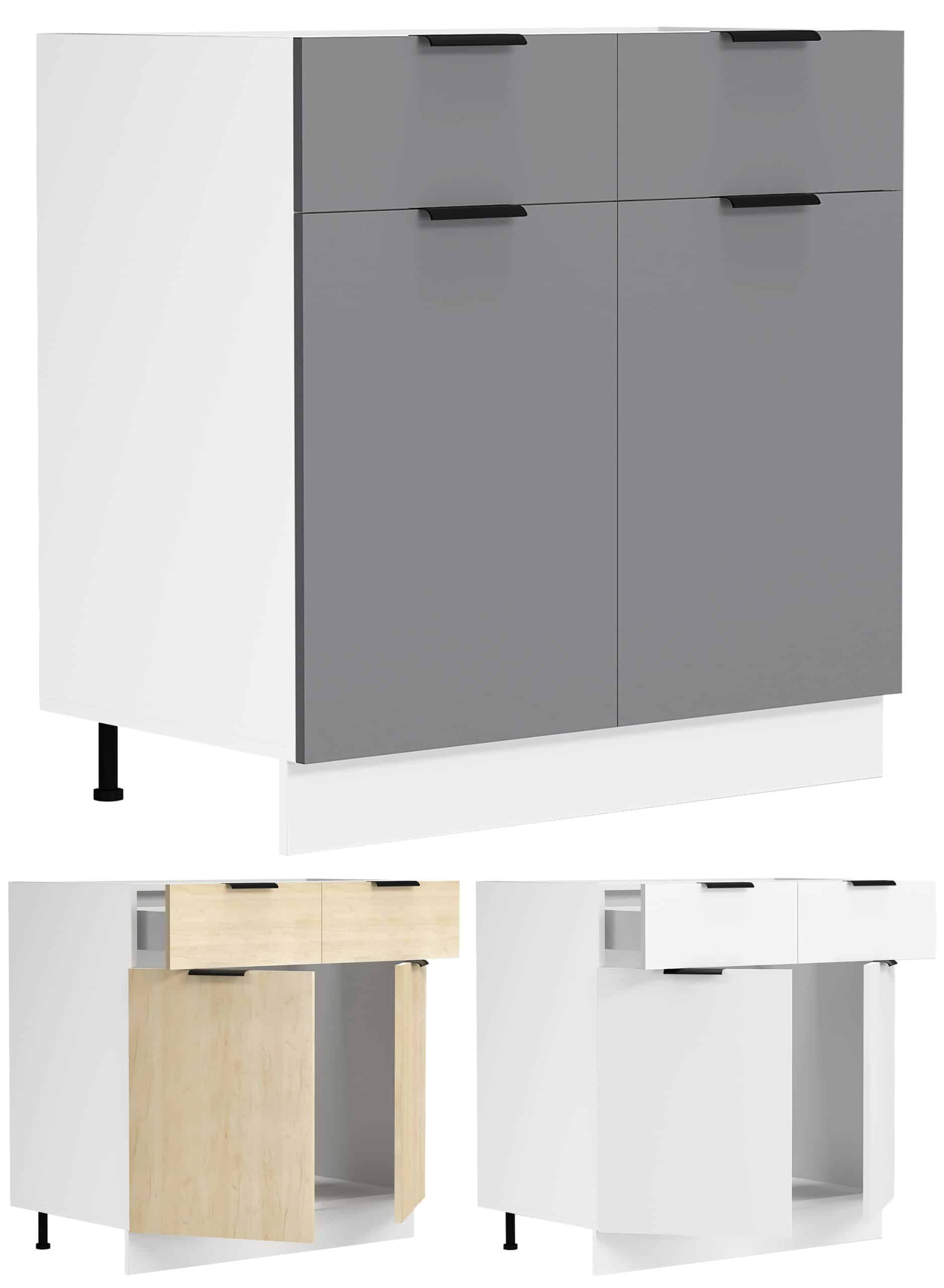 VCM Küchenschrank   Maße ca. H. 82 x B. 80 x. T. 46 cm   Unterschrank mit zwei Drehtüren und zwei Schubladen   Küchenmöbel – Fasola