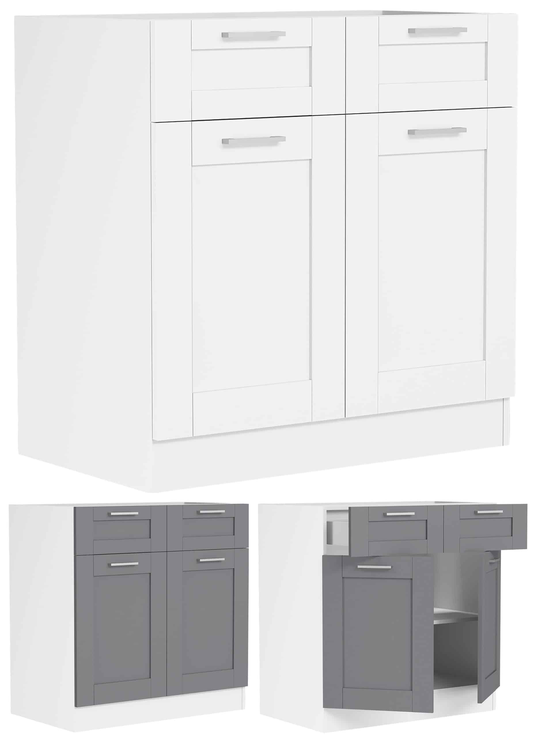 VCM Küchenschrank   Maße ca. H. 82 x B. 80 x. T. 46 cm   Unterschrank mit zwei Drehtüren und zwei Schubladen im Landhaus Stil   Küchenmöbel – Colura