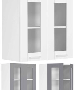 VCM Küchenschrank hängend   Maße ca. H. 60 x B. 80 x T. 31 cm   Hängeschrank mit zwei Drehtüren im Landhaus Stil   Küchenschrank mit Glas   Küchenmöbel – Colura