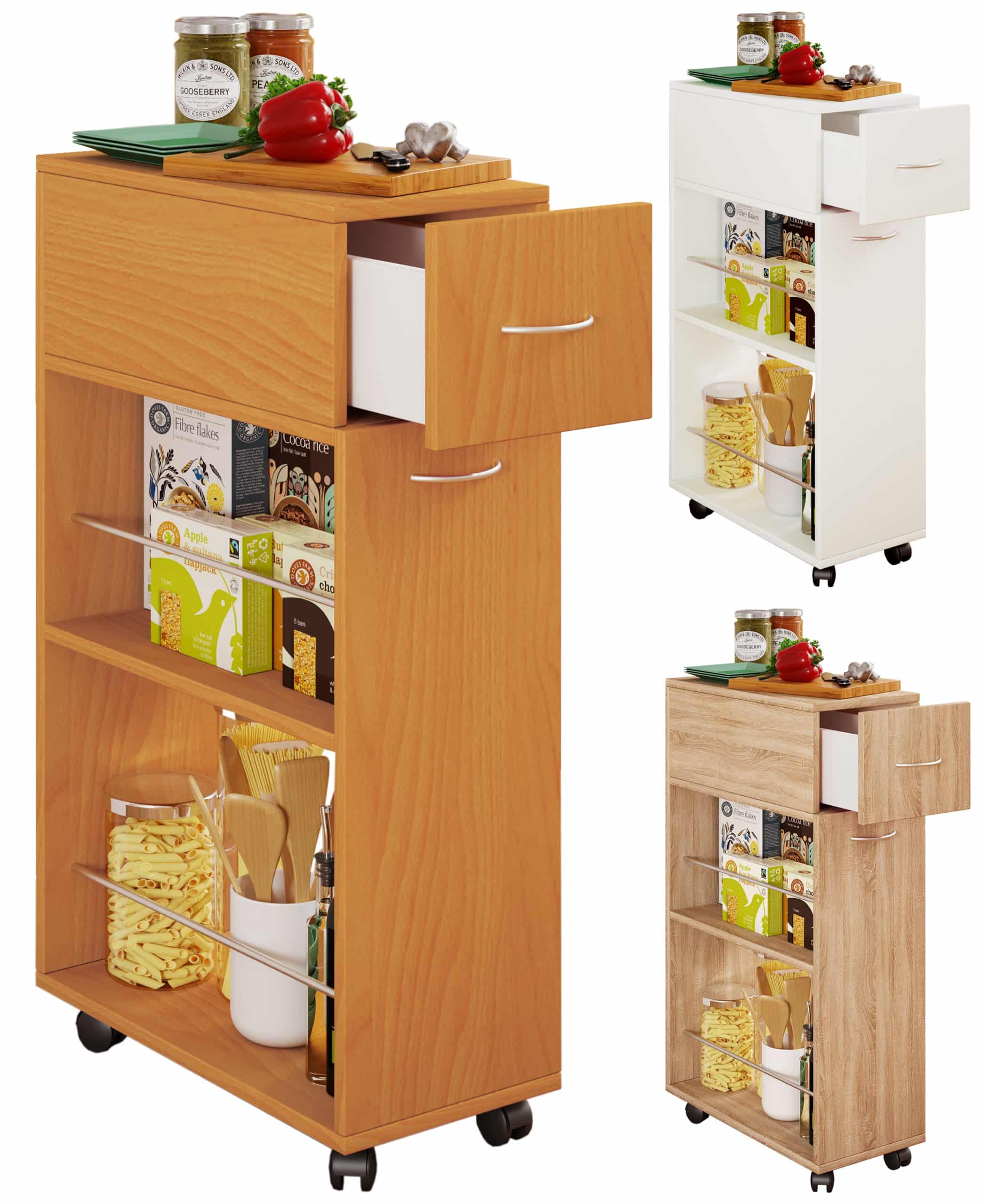 VCM Küchenwagen   Rollwagen   Maße Küchenregal ca. H. 85 x B. 25 x T. 50 cm   ausreichend Stauraum und Schublade   rollbar   Servierwagen - Tusal