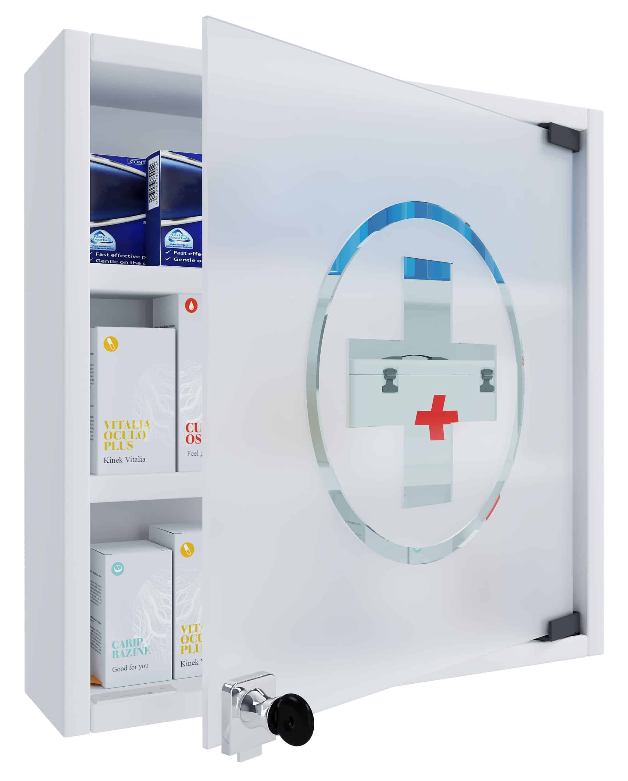 VCM Medizinschrank   Maße ca. H. 40 x B. 32 x T. 10 cm   Apothekerschrank abschließbar   hängend   Arzneischrank - Hustila S