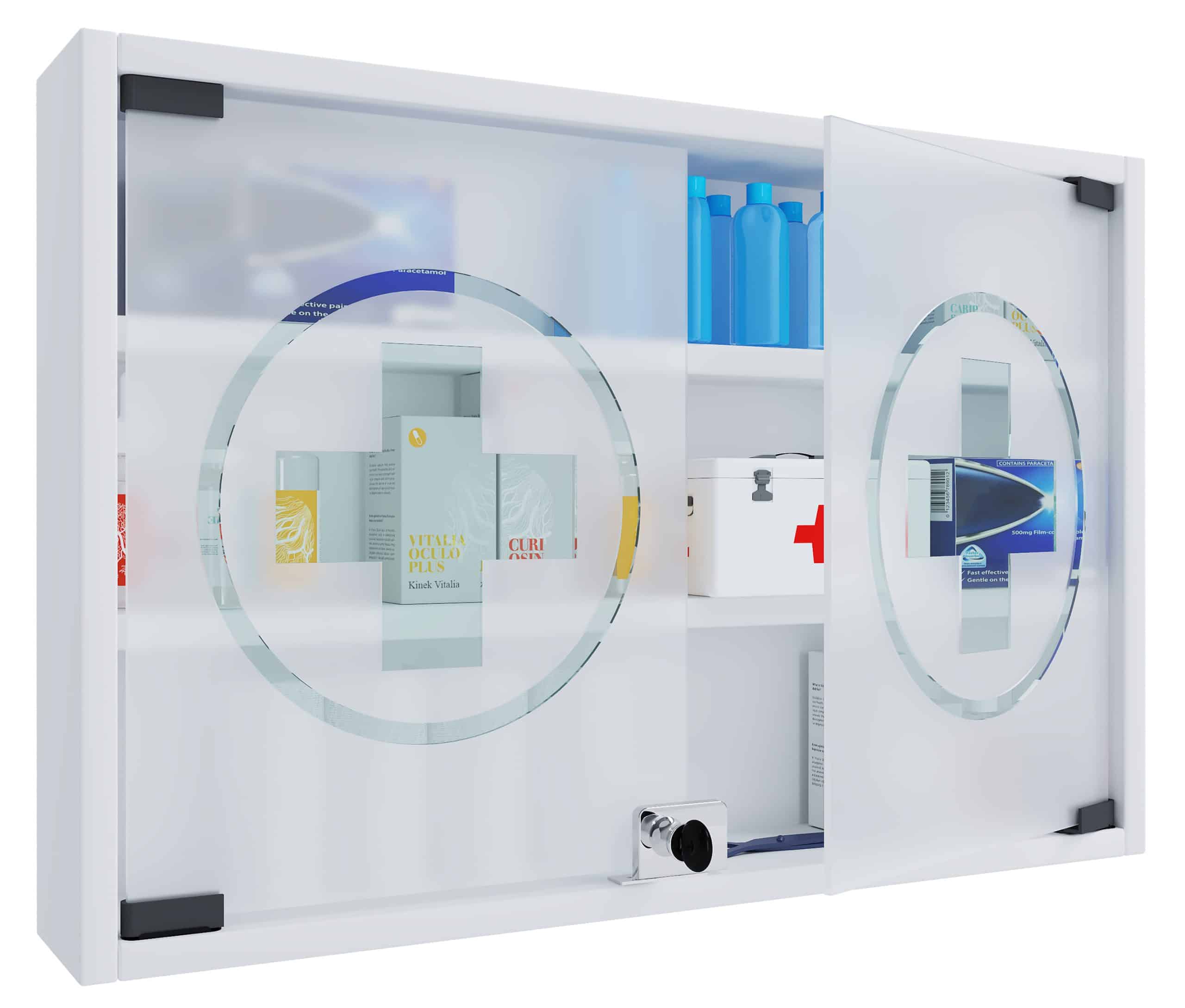 VCM Medizinschrank   Maße ca. H. 40 x B. 60 x T. 10 cm   Apothekerschrank abschließbar   hängend   Arzneischrank - Hustila M