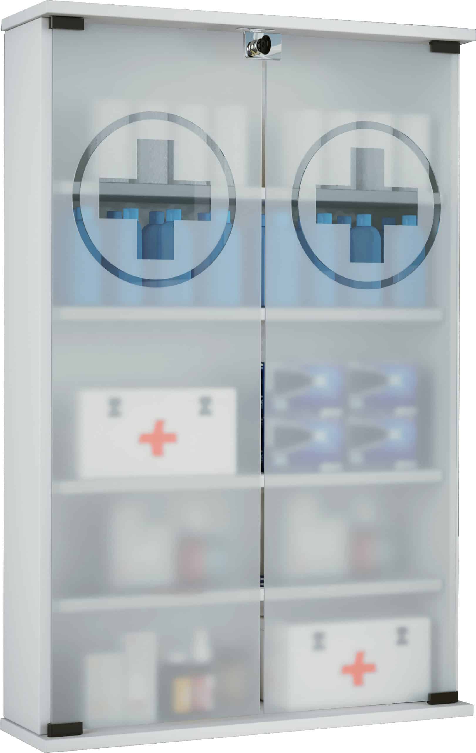 VCM Medizinschrank   Maße ca. H. 91 x B. 60 x T. 17 cm   Apothekerschrank abschließbar   hängend   Arzneischrank - Janula