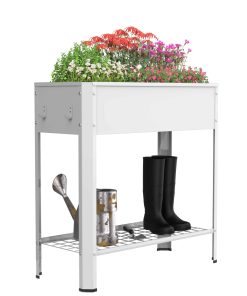 VCM Metall Hochbeet mit Ablageboden rechteckig   stehender Pflanzkasten   Blumenkasten für Garten Terrasse Balkon   Blumentopf H. 88 x B. 80 x. T. 35 cm   Balora XL