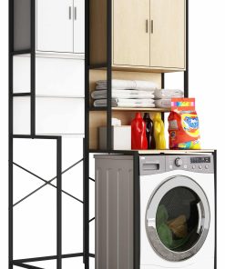 VCM Metall Überbauschrank   Waschmaschine   Maße: . 189 x B. 64 x T. 48 cm   Seitenteile aus Metall    Korpus und Rückwand aus Holz   1 große und 2 kleine Ablagen   2 Drehtüren - Edino