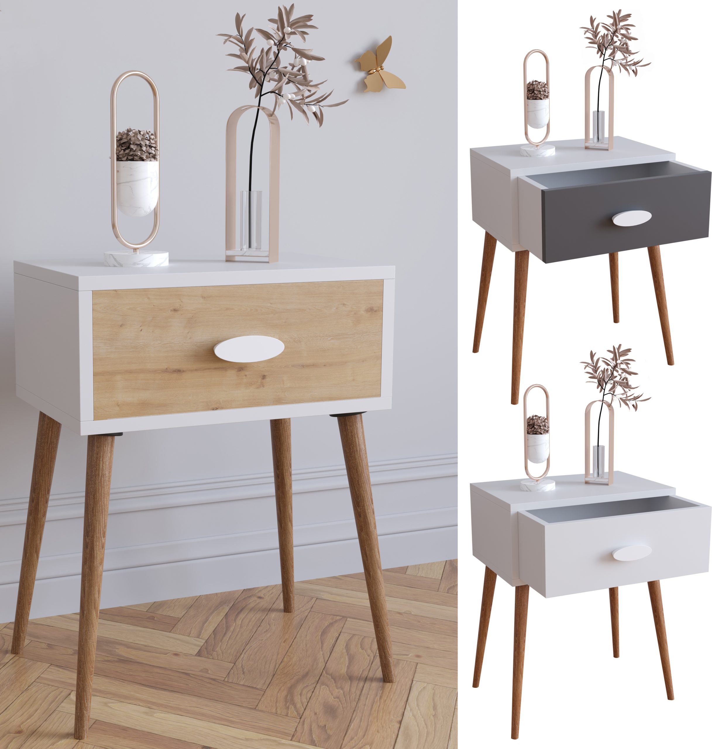 VCM Nachtschrank   Beistelltisch   Nachttisch   Maße ca. H. 60 x B. 45 x T. 30 cm - Singol L