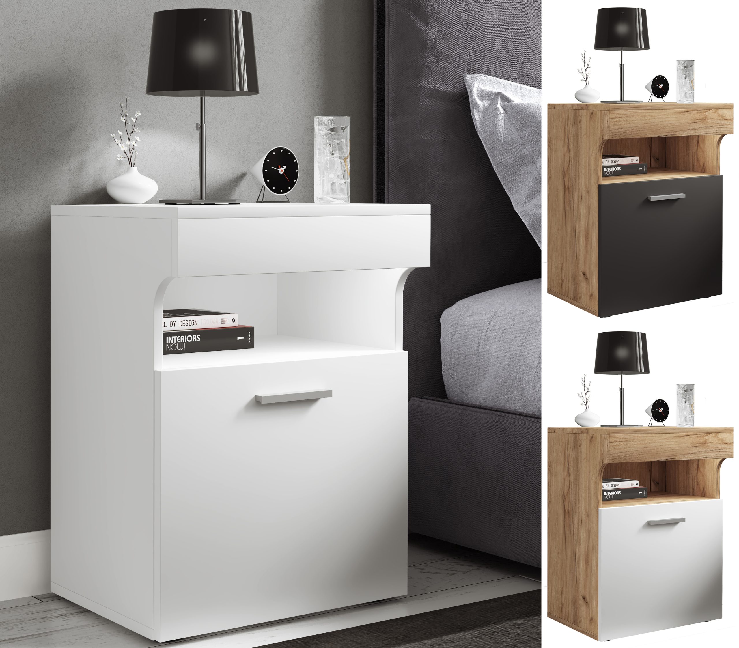 VCM Nachtschrank   Beistelltisch mit Drehtür   Nachttisch   Maße ca. H. 61 x B. 45 x T. 39 cm - Slepal M