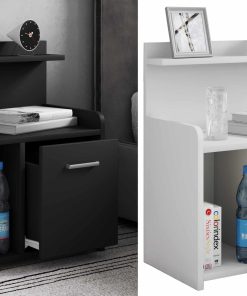 VCM Nachtschrank   Beistelltisch mit Schublade   hoher Nachttisch   H. 60 x B. 47 x T. 29 cm   Nachkästchen mit Ablage aus Holz - Nilasa