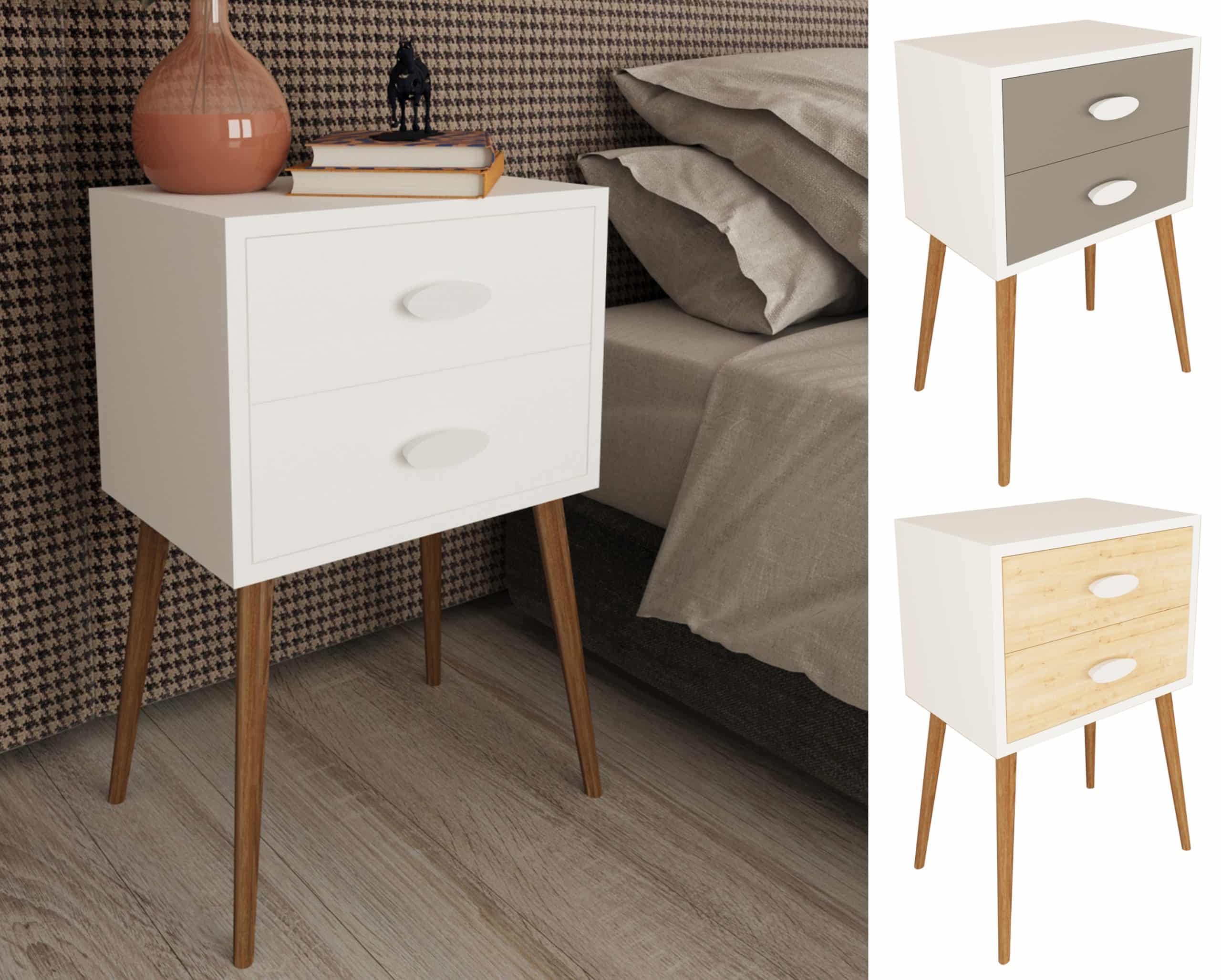 VCM Nachtschrank   Beistelltisch mit Schubladen   Nachttisch   Maße ca. H. 70 x B. 45 x T. 30 cm - Singol XXL