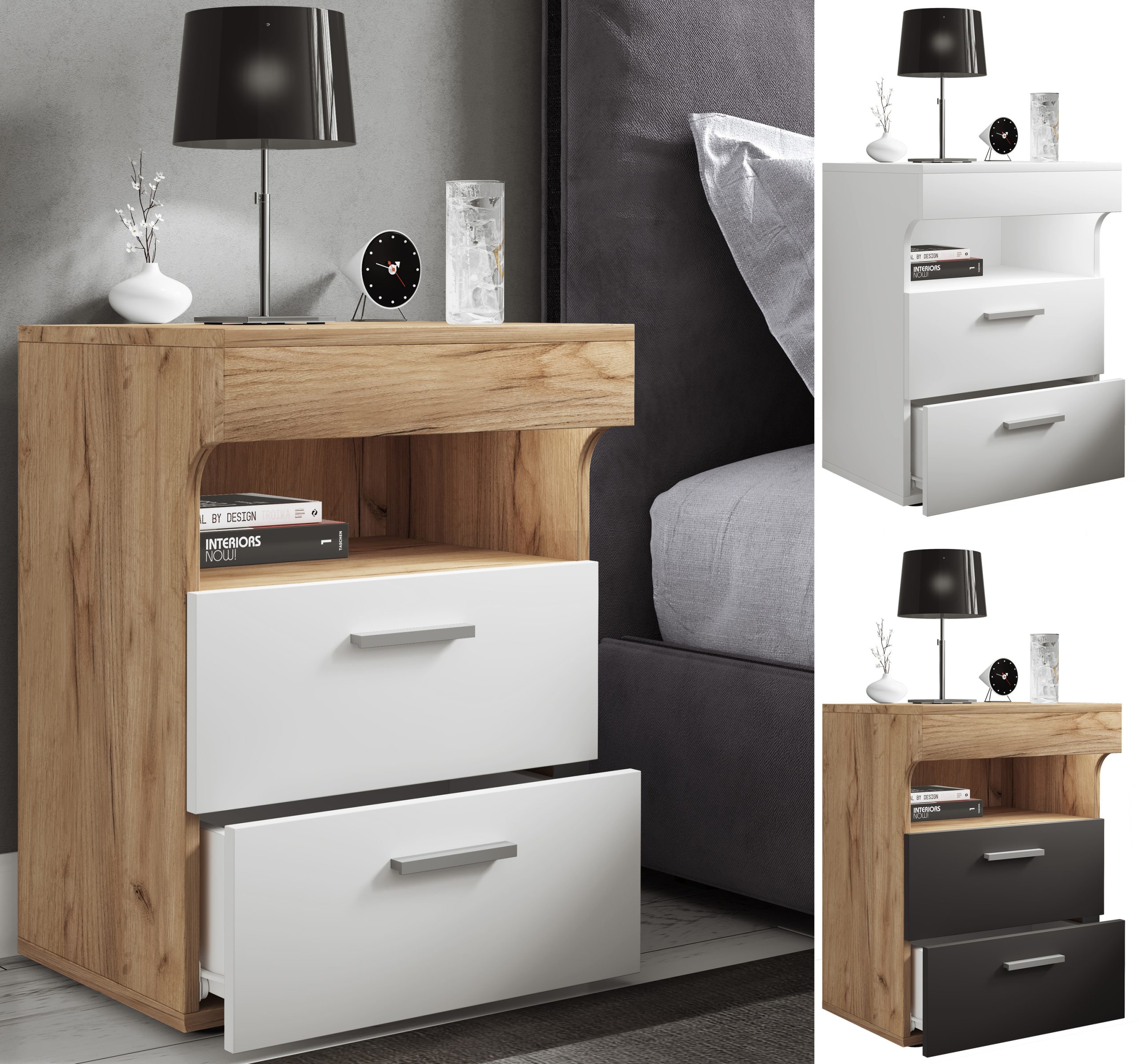 VCM Nachtschrank   Beistelltisch mit zwei Schubladen   Nachttisch   Maße ca. H. 61 x B. 45 x T. 39 cm - Slepal L