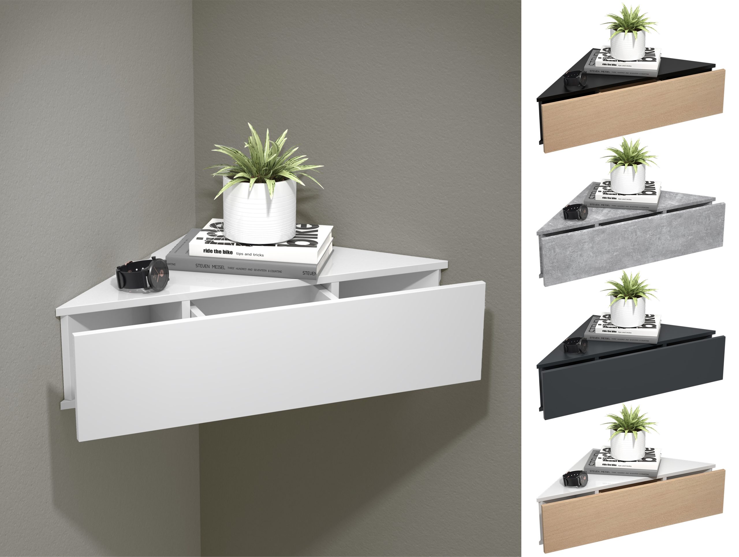 VCM Nachtschrank   Wandschublade   Wandboard   Eckregal  Nachttisch   Maße ca. H. 15 x B. 60 x T. 43 cm - Usal S