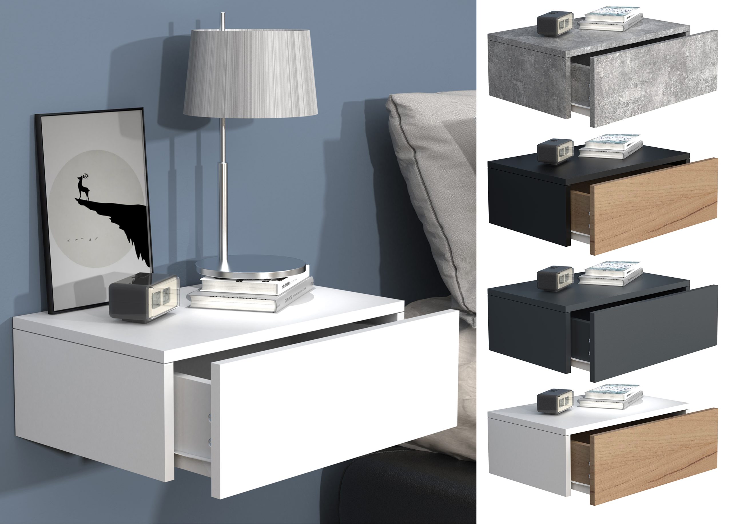 VCM Nachtschrank   Wandschublade   Wandboard   Nachttisch   Maße ca. H. 15 x B. 45 x T. 30 cm - Usal M 45 cm