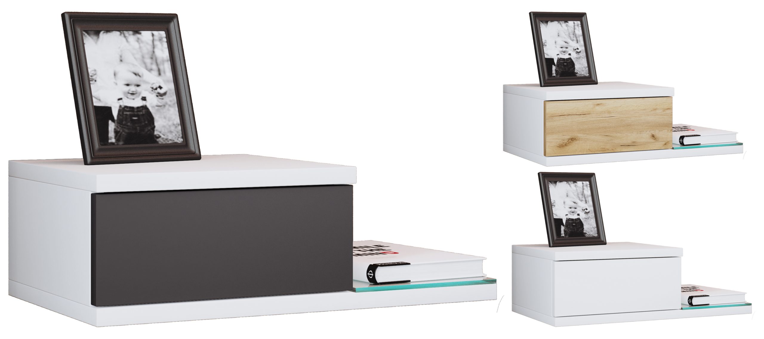 VCM Nachtschrank   Wandschublade   Wandboard   Nachttisch   Maße ca. H. 15 x B. 48 x T. 28 cm - Konsila M