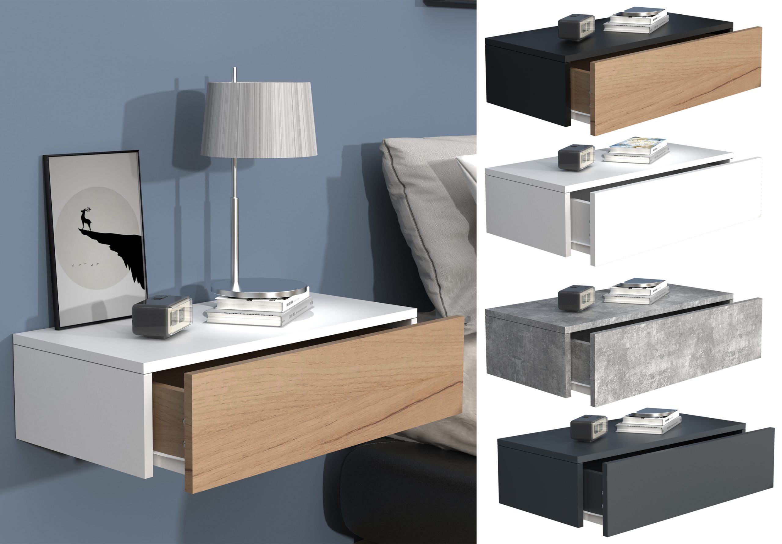 VCM Nachtschrank   Wandschublade   Wandboard   Nachttisch   Maße ca H. 15 x B. 60 x T. 30 cm - Usal M 60 cm