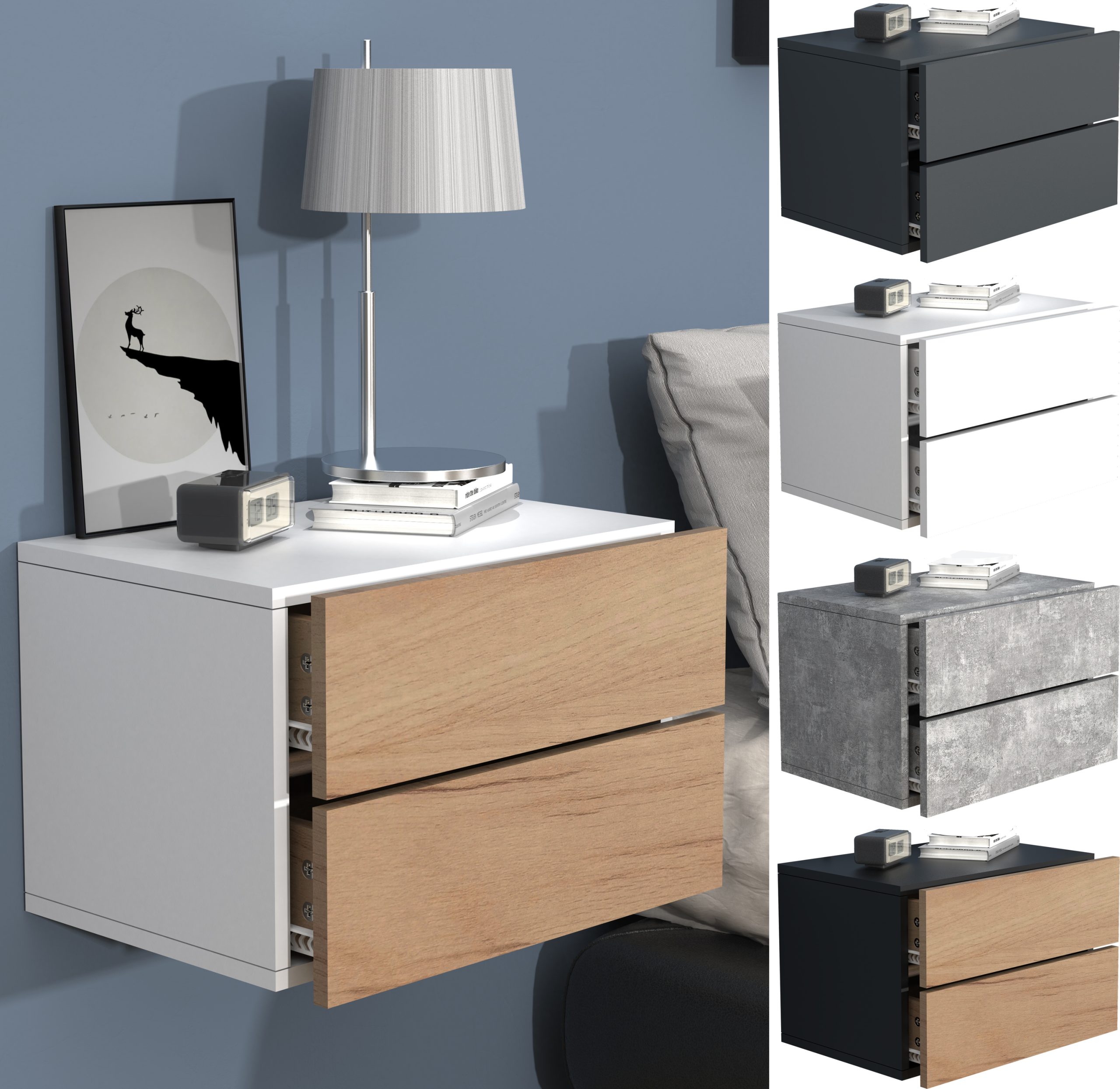 VCM Nachtschrank   Wandschublade   Wandboard   Nachttisch   Maße ca H. 30 x B. 45 x T. 32 cm - Usal L 45 cm