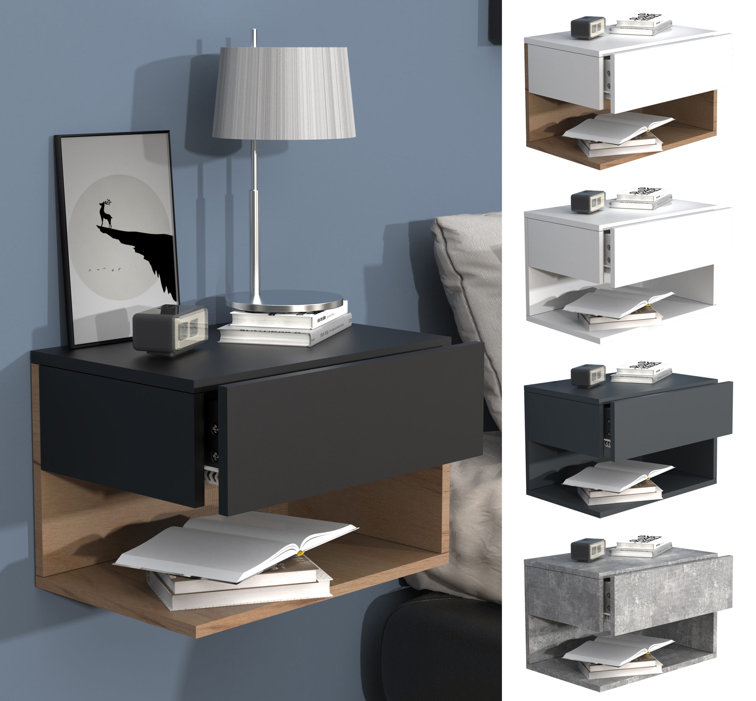 VCM Nachtschrank   Wandschublade   Wandboard   Nachttisch   Maße ca. H. 30 x B. 45 x T. 32 cm - Usal XL 45 cm