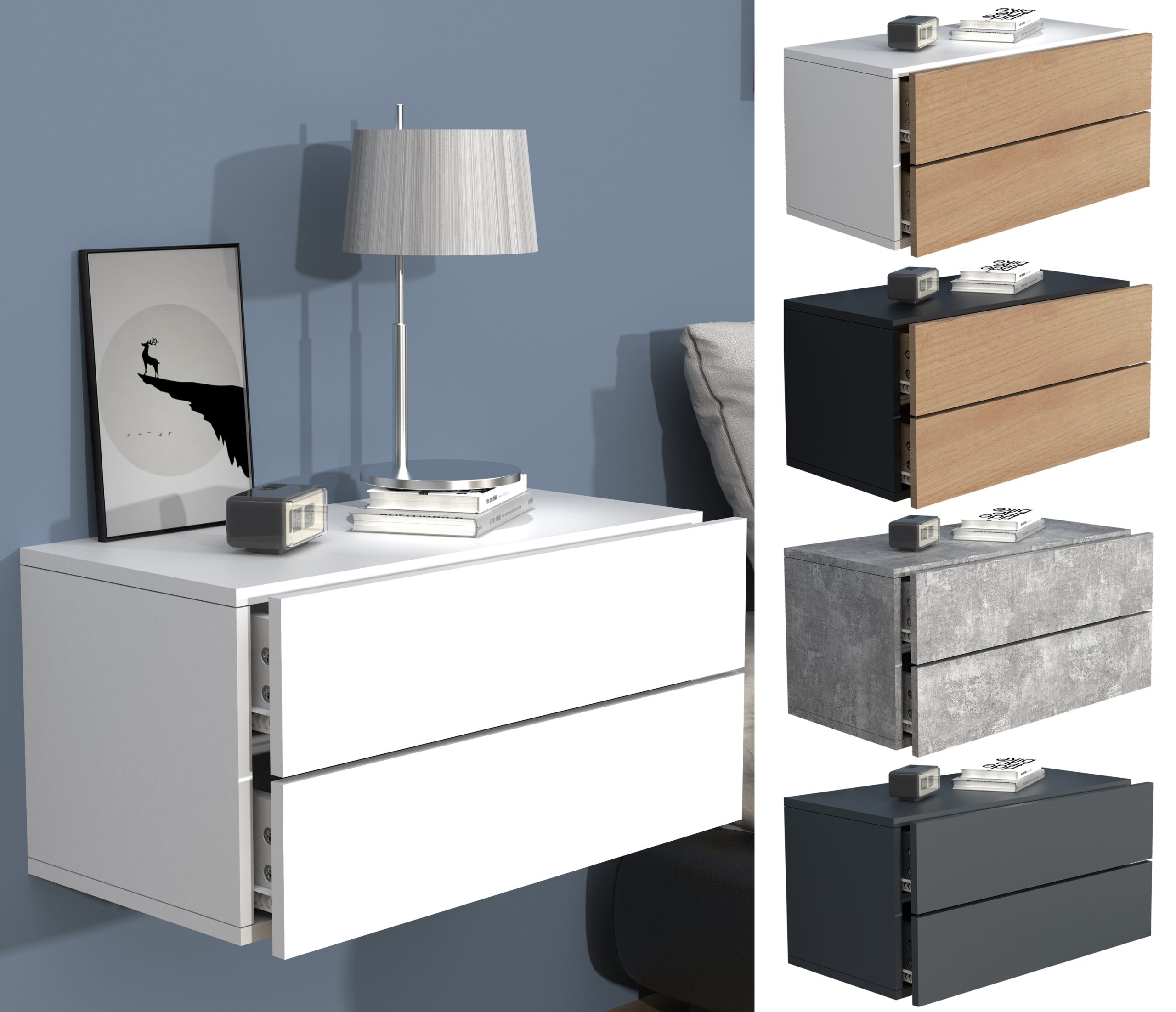 VCM Nachtschrank   Wandschublade   Wandboard   Nachttisch   Maße ca H. 30 x B. 60 x T. 32 cm - Usal L 60 cm