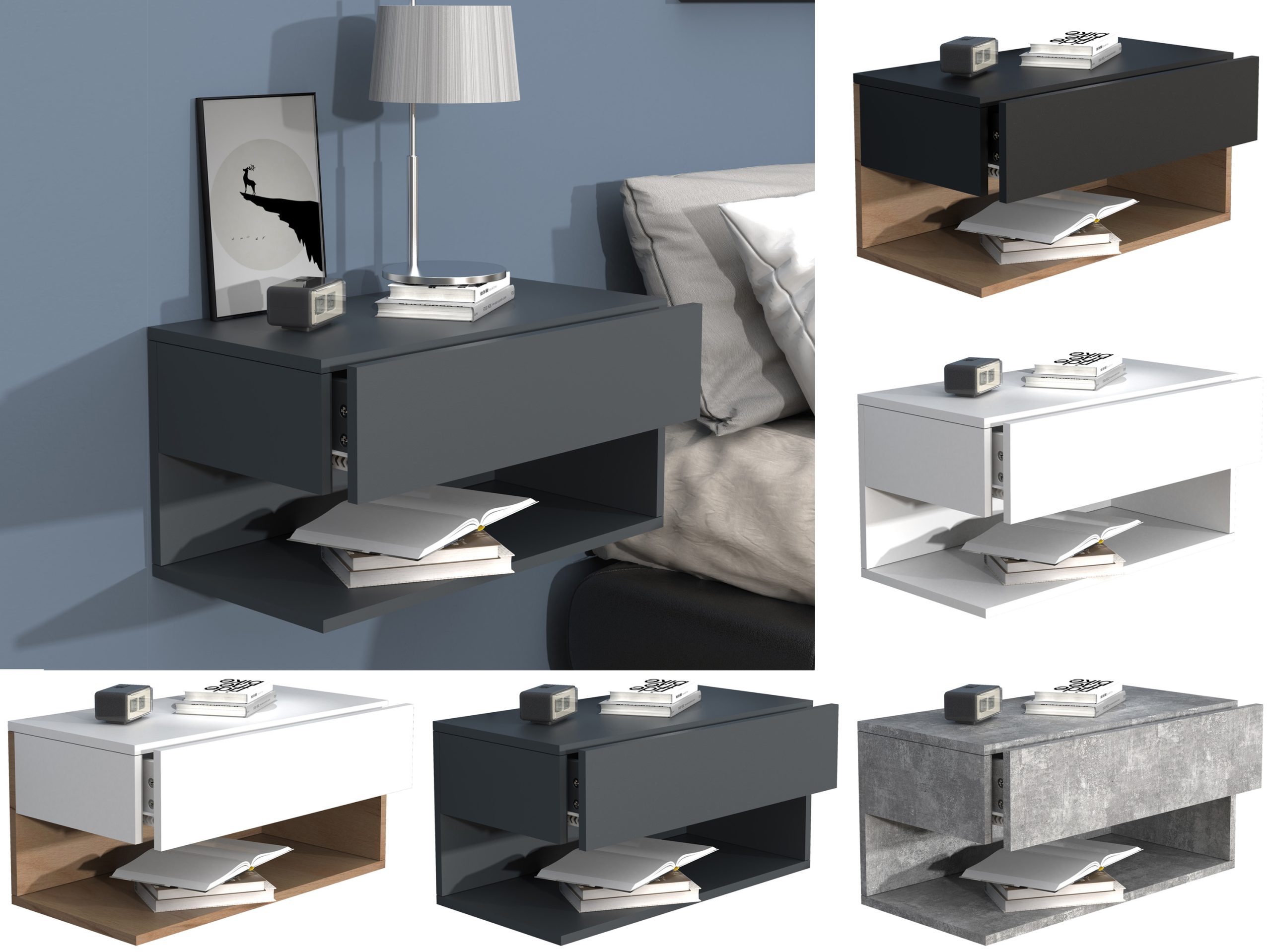 VCM Nachtschrank   Wandschublade   Wandboard   Nachttisch  Maße ca. H. 30 x B. 60 x T. 32 cm - Usal XL 60 cm
