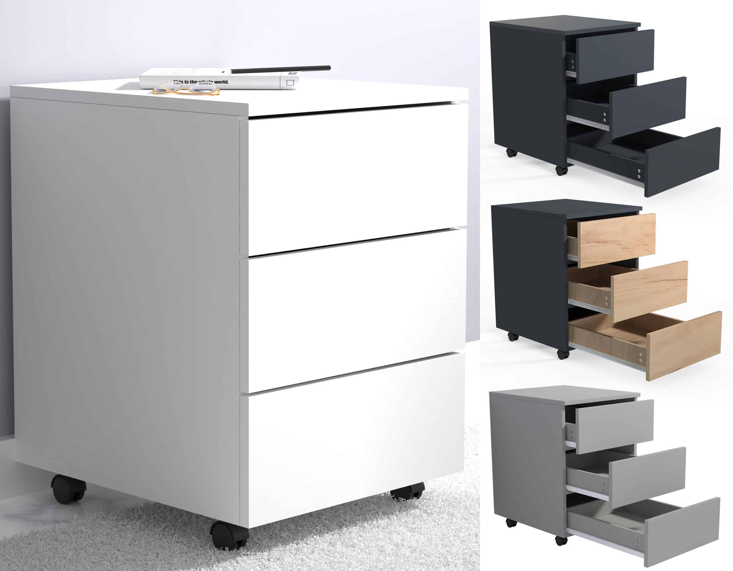 VCM Rollcontainer   Beistellcontainer mit Schubladen  Maße ca. H. 55 x B. 39 x T. 70 cm   Bürocontainer - Dalosa 3 Schubladen