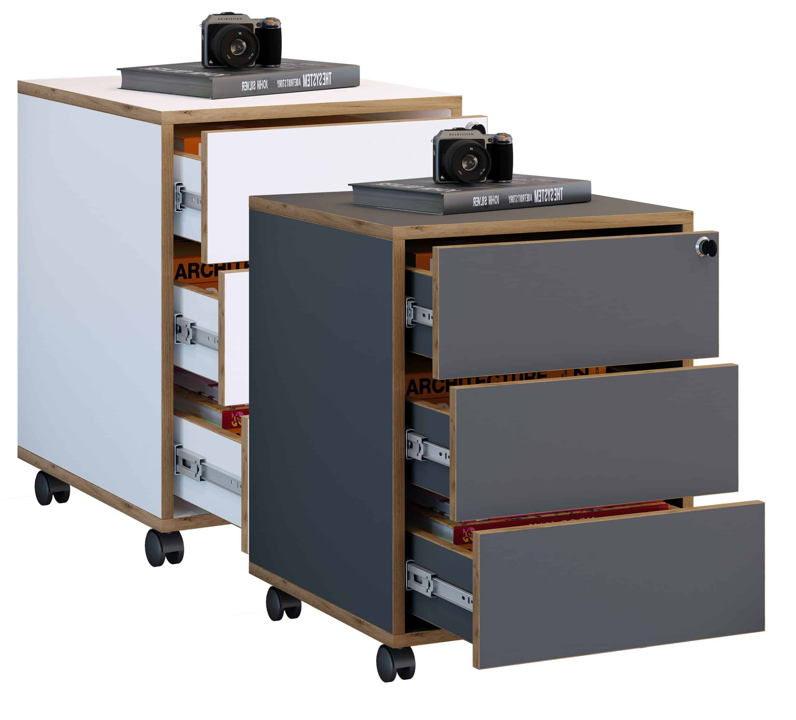 VCM Rollcontainer   Beistellcontainer mit drei Schubladen   Maße ca. H. 50 x B. 39 x T. 45 cm   Bürocontainer abschließbar - Salia