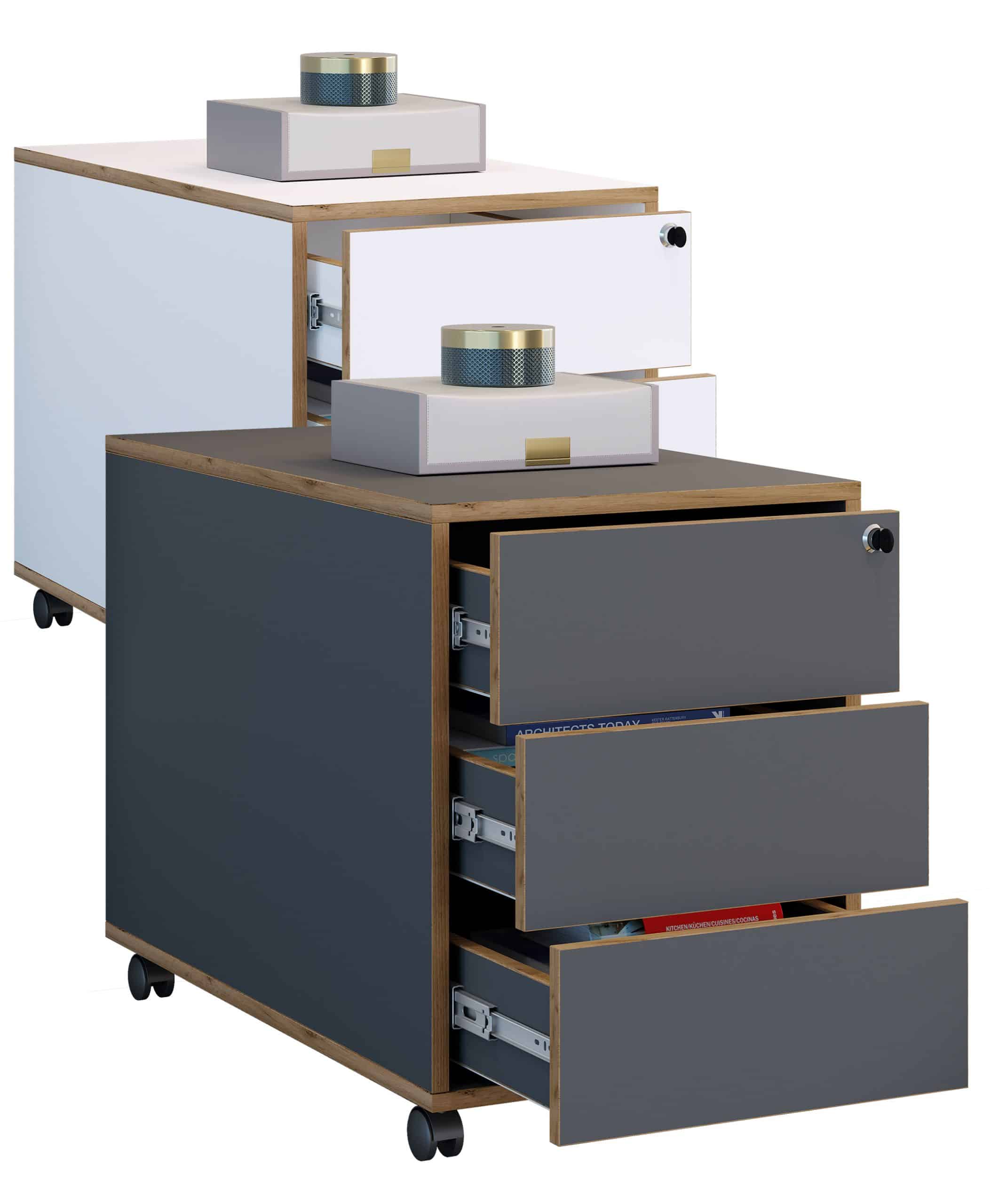 VCM Rollcontainer   Beistellcontainer mit drei Schubladen   Maße ca. H. 50 x B. 39 x T. 70 cm   Bürocontainer abschließbar - Salia