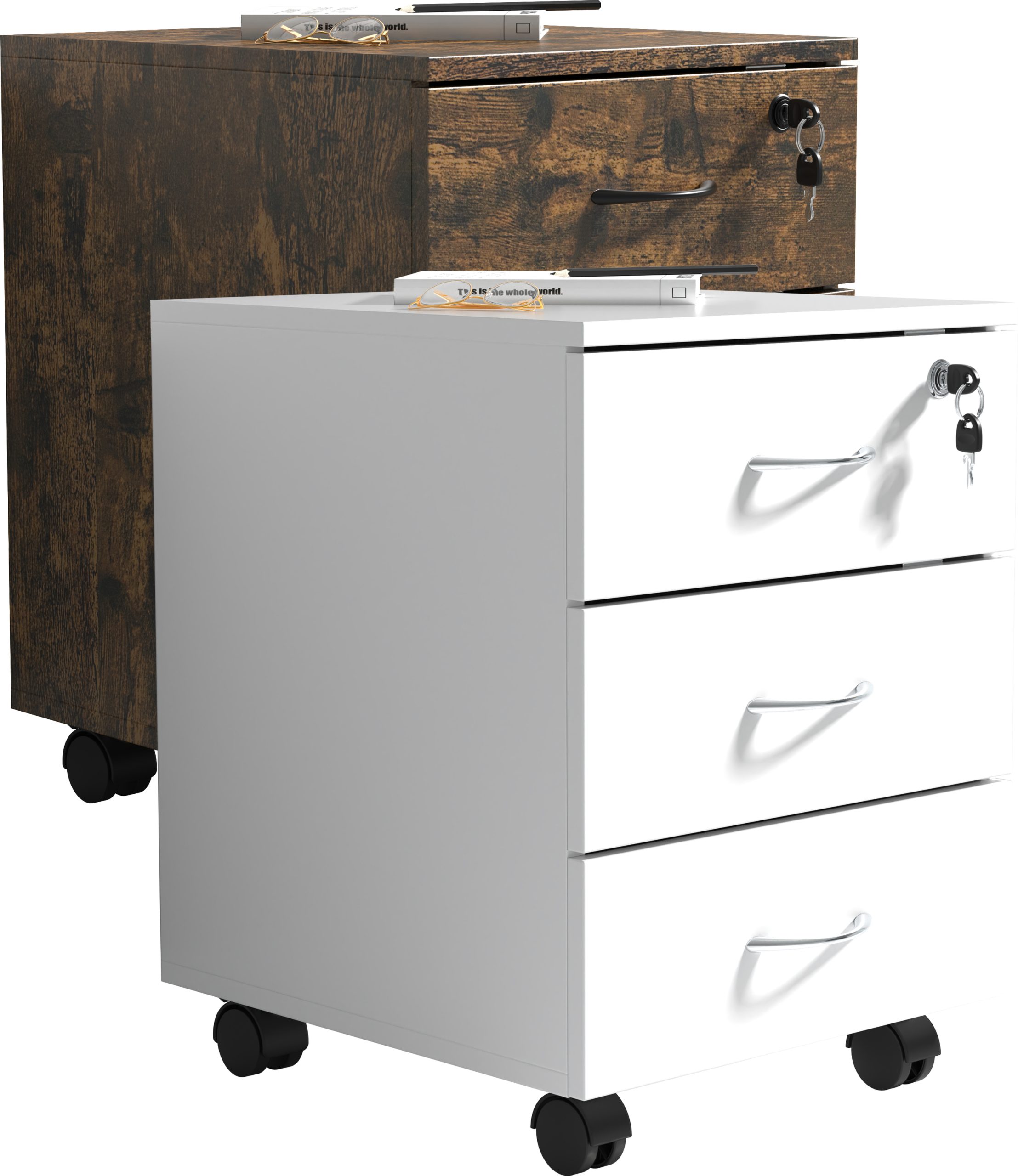 VCM Rollcontainer   Beistellcontainer mit drei Schubladen   Maße ca. H. 55 x B. 40 x T. 44 cm   Bürocontainer abschließbar - Baula L