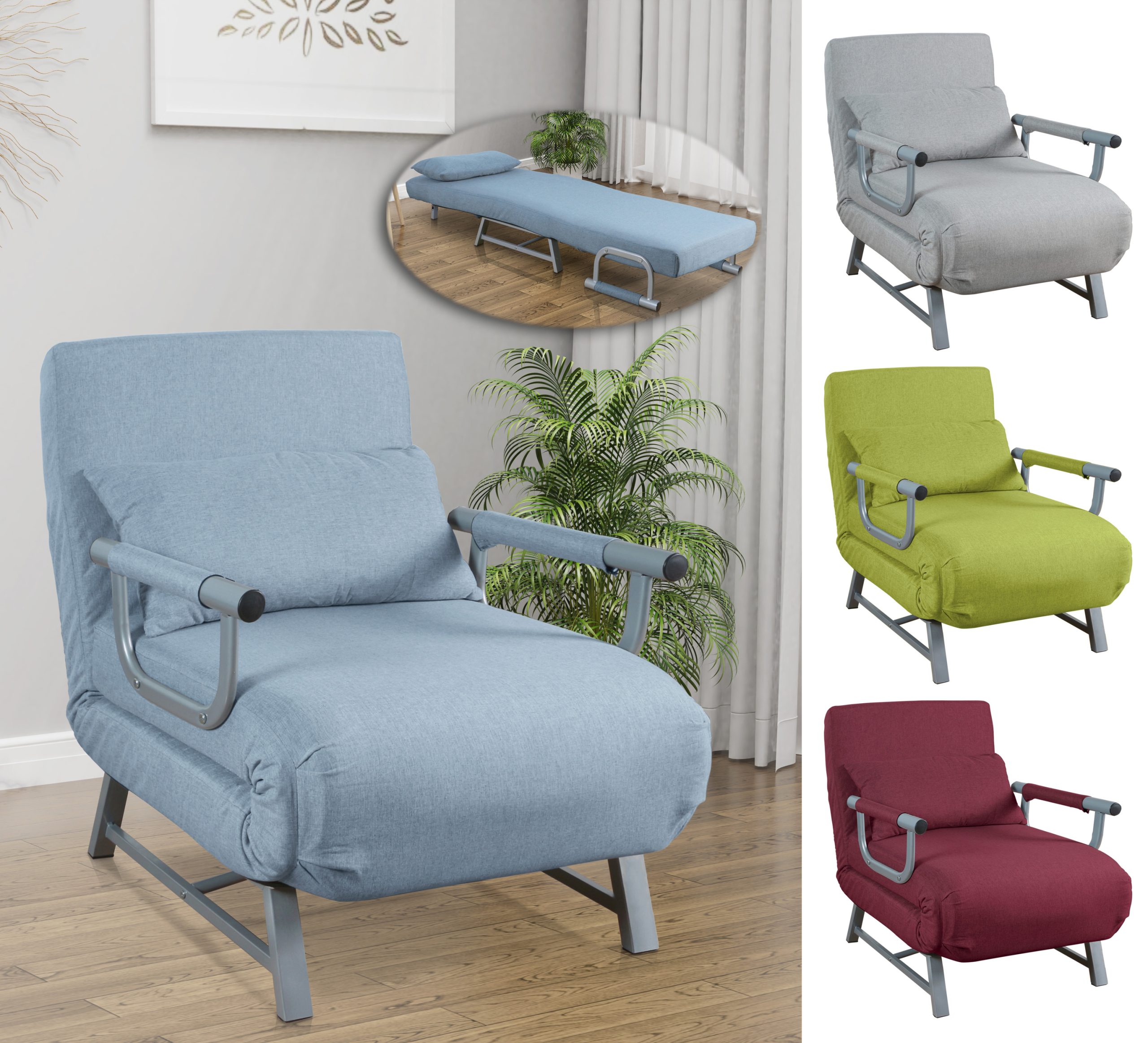 VCM Schlafsessel   Polyester-Stoff   Maße ca. ca. H. 95 x B. 64 x T. 78 cm   Sessel mit Schlaffunktion   Schlafsessel - Kolino