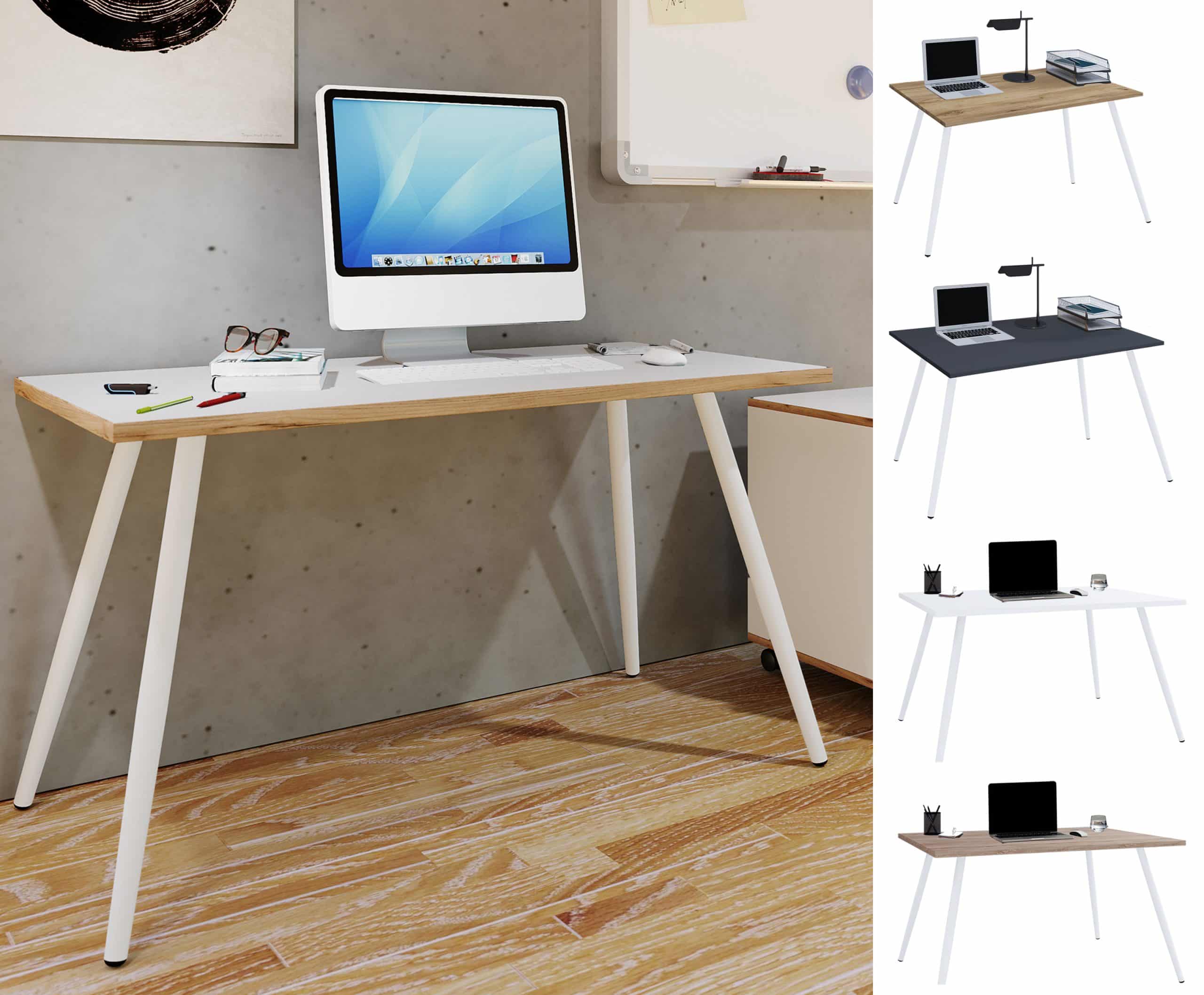 VCM Schreibtisch Computertisch Bürotisch Skandanivischer Retro Look Salia 110x80 cm