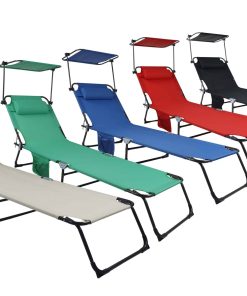 VCM Sonnenliege klappbar   Maße ca. L. 185 x H. 24 x B. 55 cm   leicht und kompakt   Liegestuhl mit verstellbarem Sonnendach - Bindox L