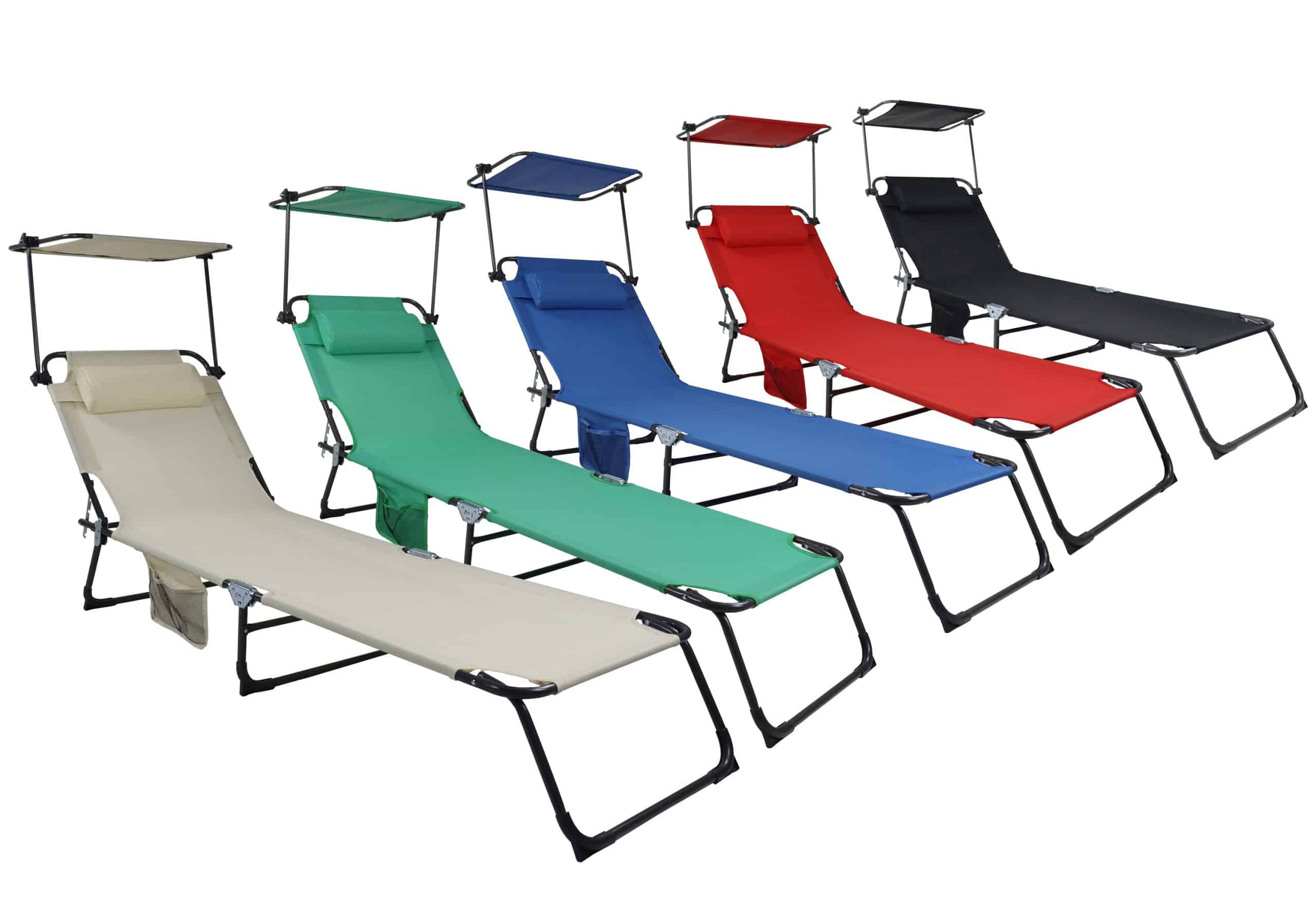 VCM Sonnenliege klappbar   Maße ca. L. 185 x H. 24 x B. 55 cm   leicht und kompakt   Liegestuhl mit verstellbarem Sonnendach - Bindox L