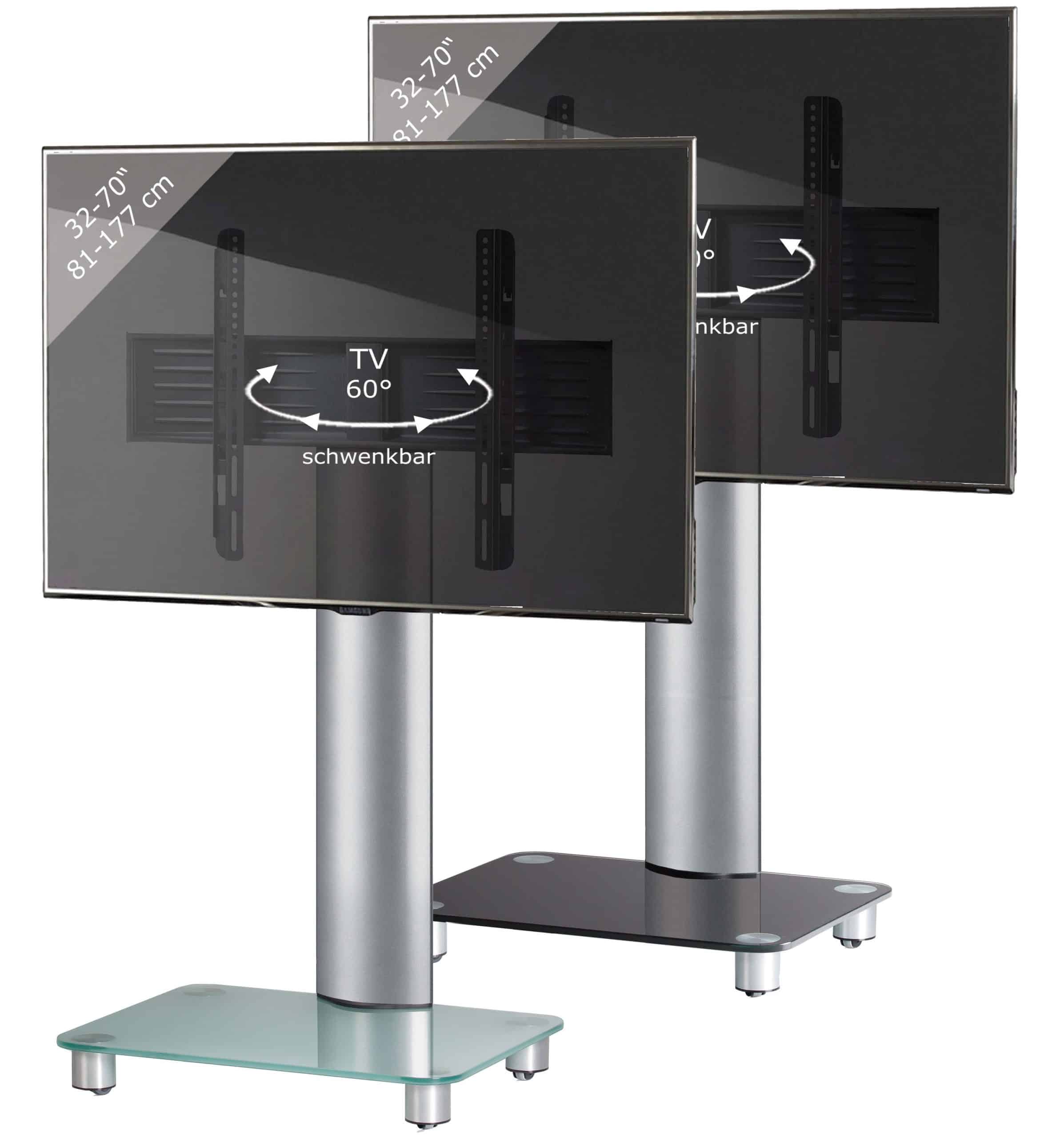 VCM TV Standfuß 32-70 Zoll   VESA max. 600x400   Fernseh Ständer aus Alu und Glas   TV Ständer Maße ca. H. 100 x B. 60 x T. x 44 cm   Fernsehstand Tosal