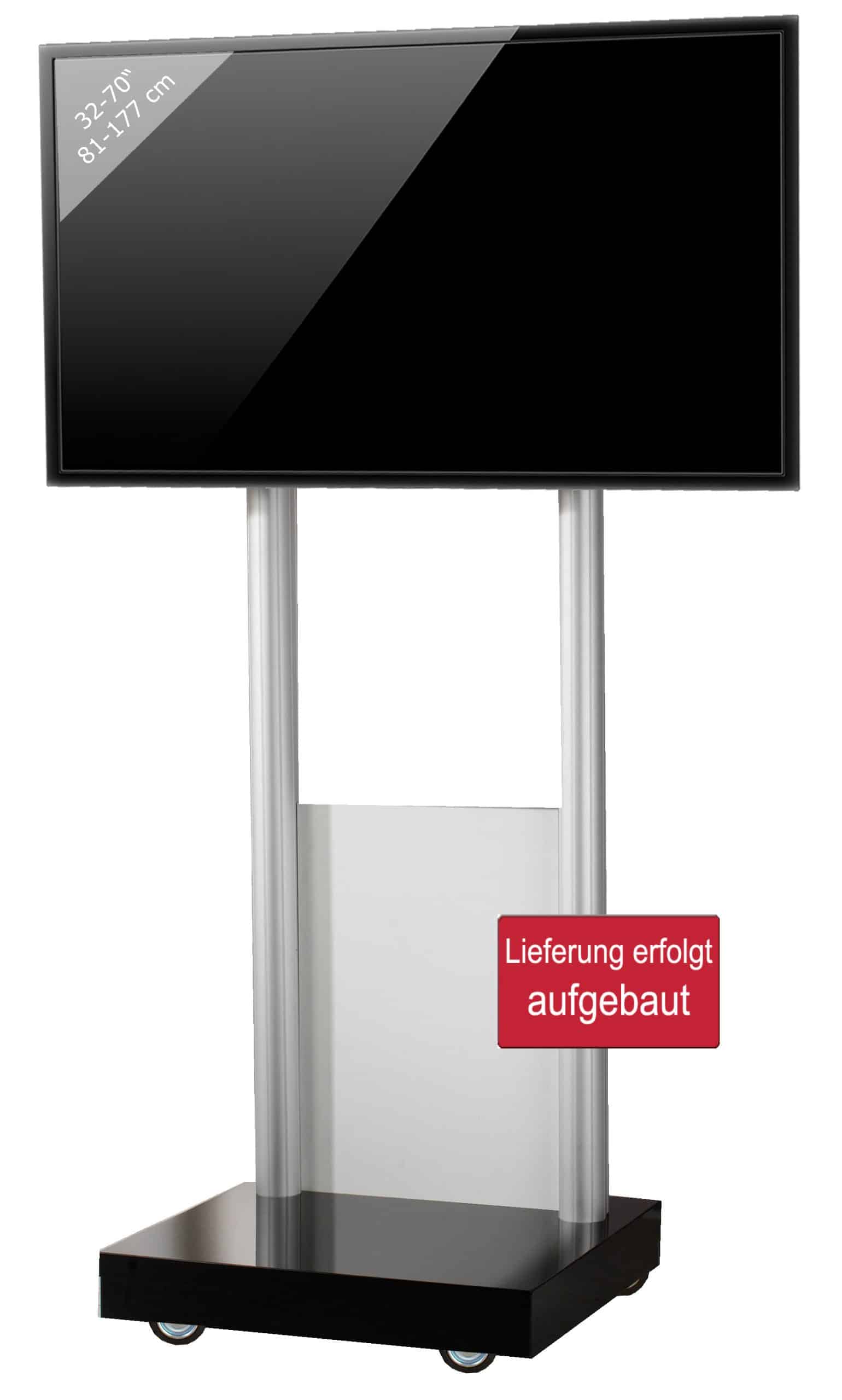 VCM TV Standfuß aufgebaut   32-70 Zoll  bis 45 kg   VESA max. 600x400   Fernsehwagen Ständer Alu   TV Bodenständer Maße ca. H. 177 x B. 70 x T. 65   Rollwagen mit Rollen   Fernsehstand Monte Visolo 1