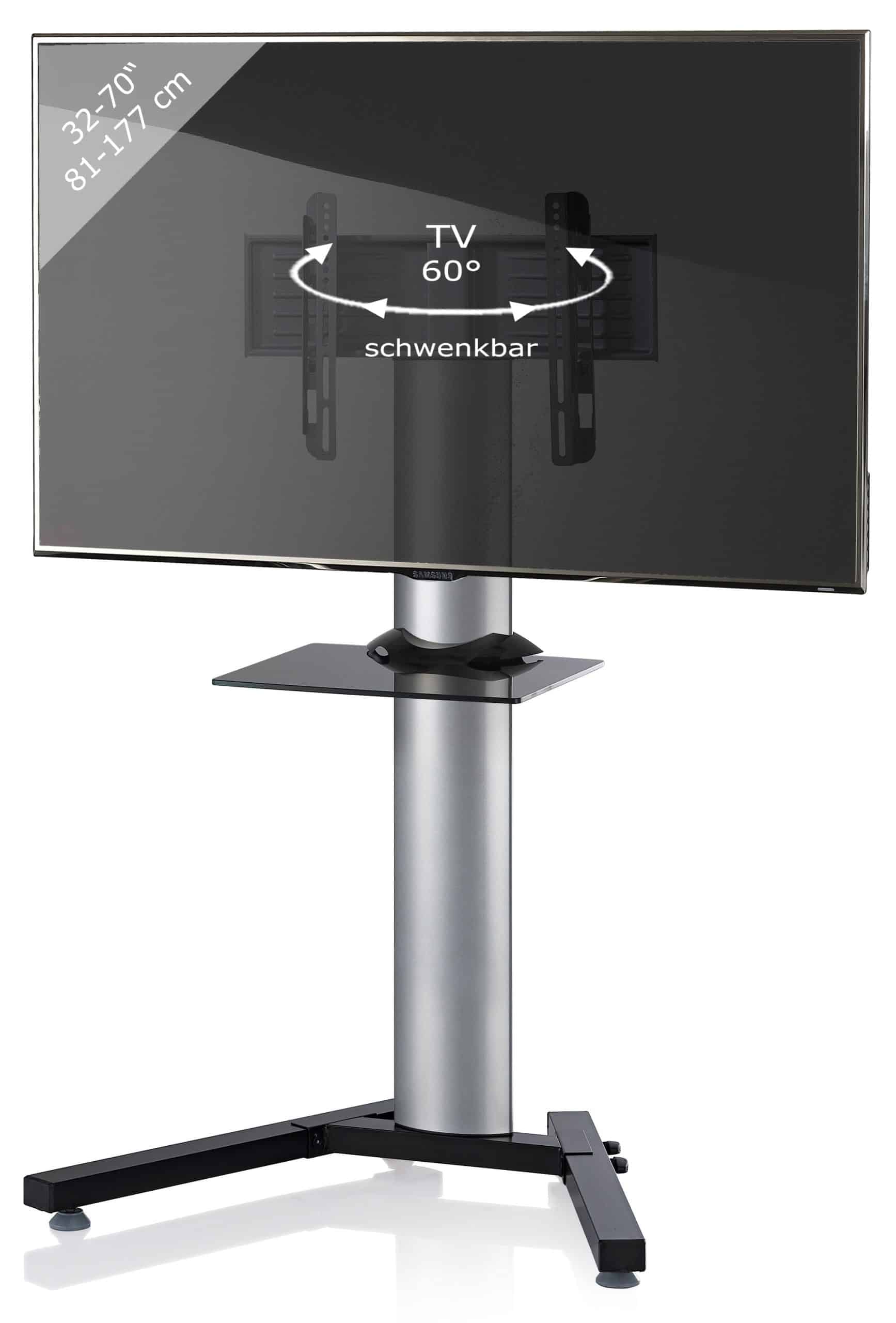 VCM TV Standfuß mit Zwischenboden 26-70 Zoll   VESA bis max. 600x400   Fernseh Ständer aus Alu   TV Ständer Maße ca. H. 125 x B. 90 x T. 72 cm   Fernsehstand Stadino Mini