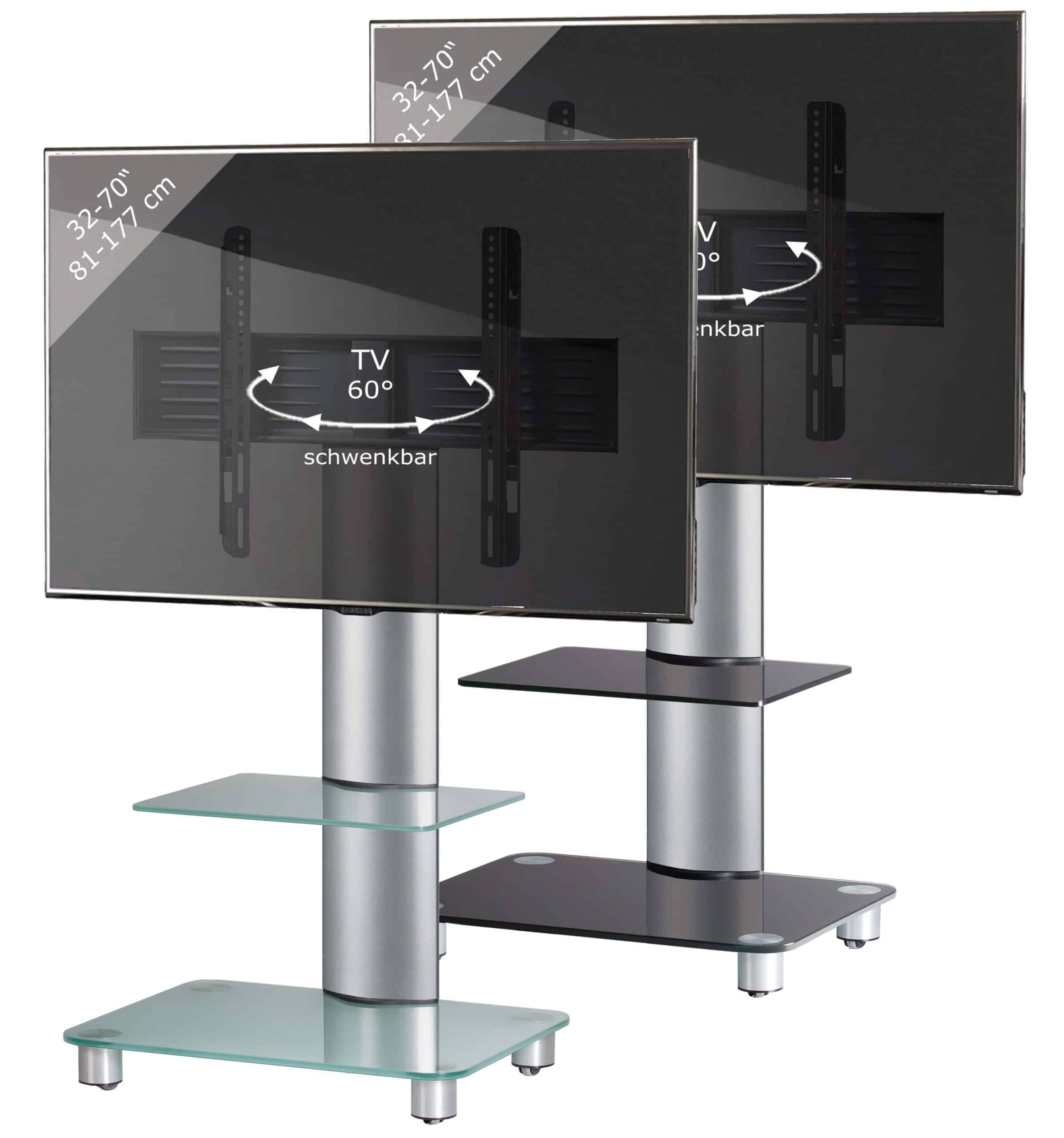 VCM TV Standfuß mit Zwischenboden 32-70 Zoll   VESA max. 600x400   Fernseh Ständer aus Alu   TV Ständer Maße ca. H. 100 x B. 60 x T. x 44 cm   Fernsehstand Tosal