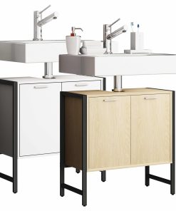 VCM Waschbeckenunterschrank   Badschrank   Maße: H. 60 x B. 60 x T. 30 cm   2 Seitenteile aus Metall   Korpus aus Holz   2 große Drehtüren - Edino