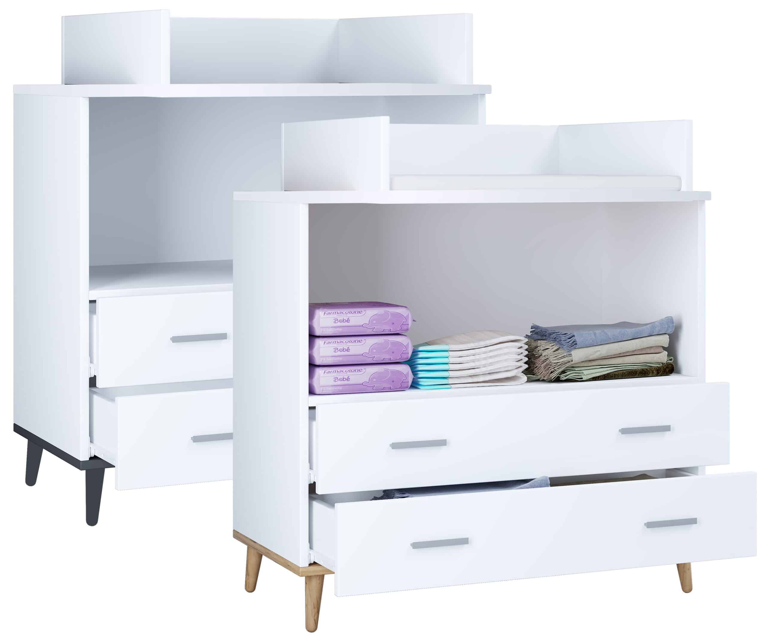 VCM Wickeltisch Set   Wickelregal mit Wickelaufsatz   Maße H. 93 x B. 80 x T. 49   zwei Schubladen für Stauraum   Wickelkommode - Lindas