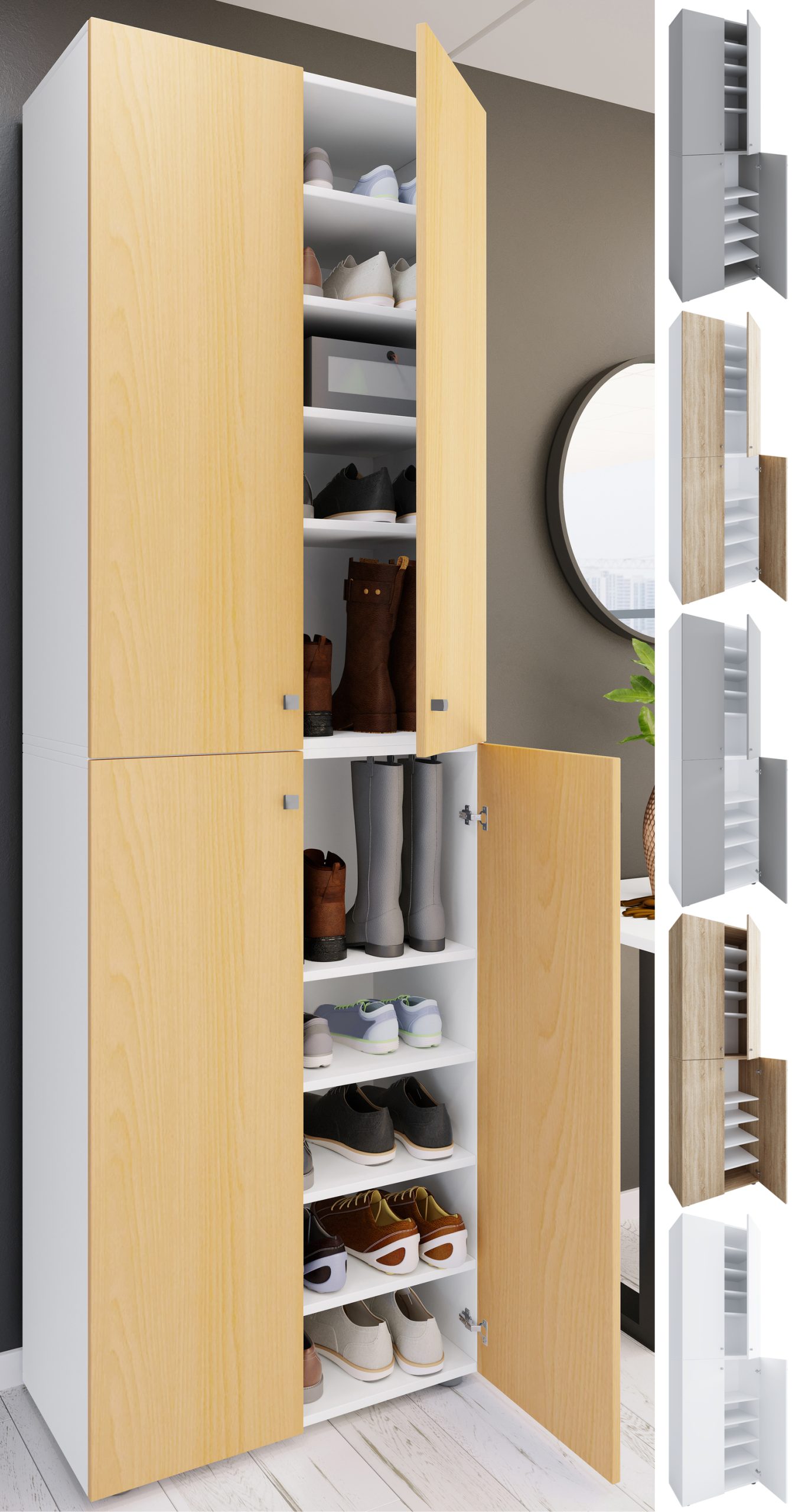 VCM XL Holz Großer Schuhschrank Schuhregal Groß Stiefel Dielenmöbel Lona 10 Fächer Drehtüren