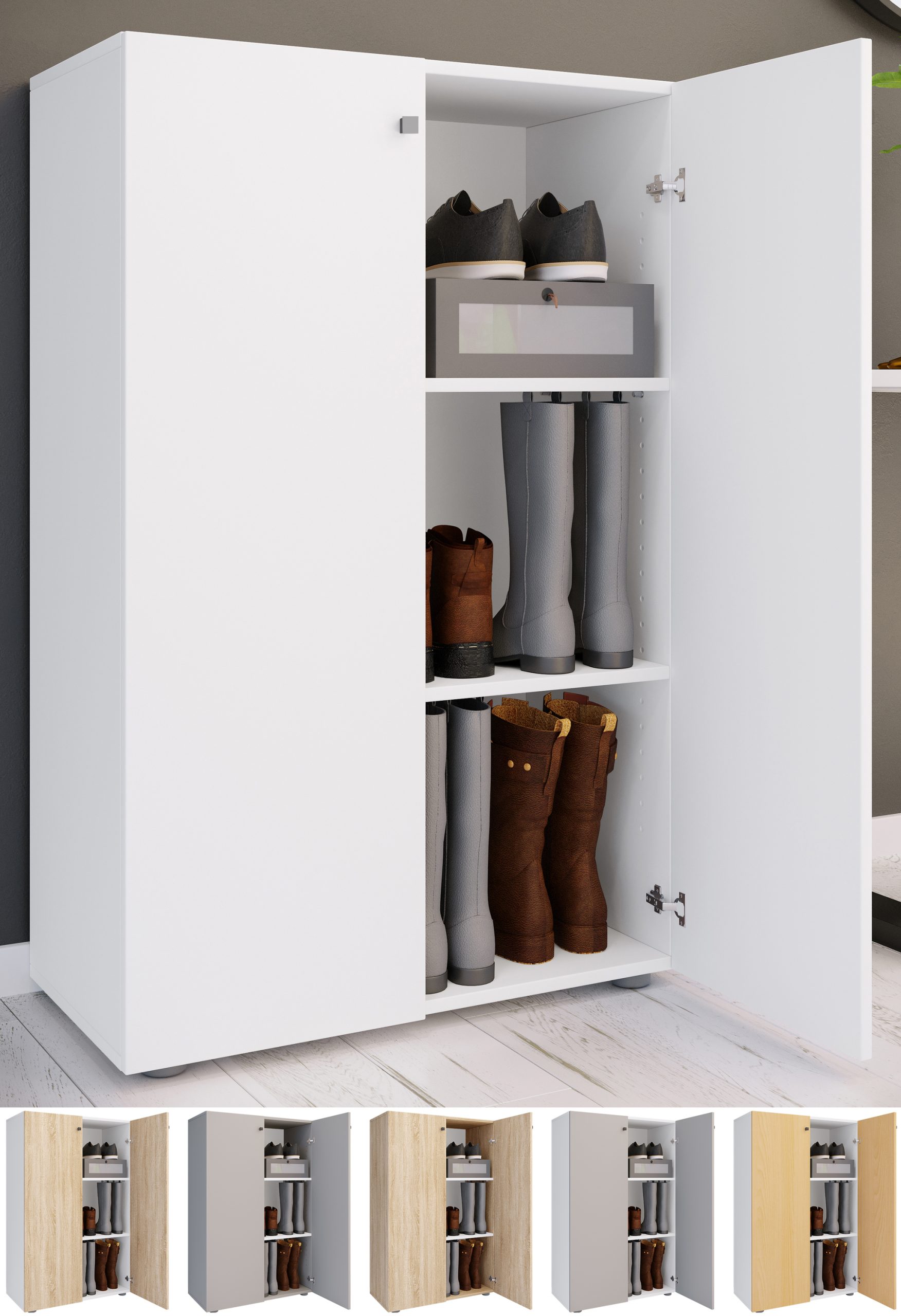 VCM XL Holz Großer Schuhschrank Schuhregal Groß Stiefel Dielenmöbel Lona 3 Fächer